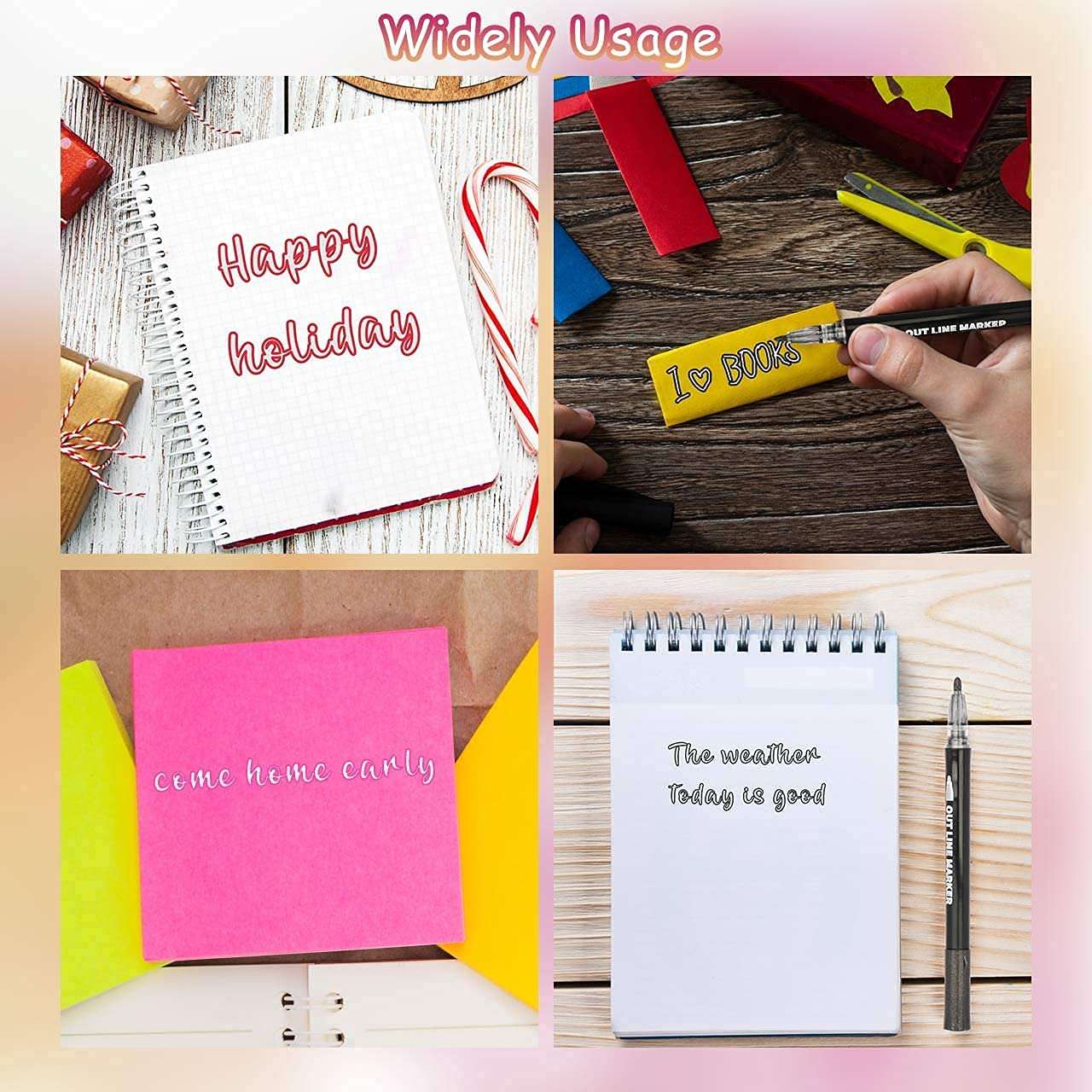 Trusmile Double Line Outline Pens, Shimmer, Self Outline Metallic Pens for Greeting Cards/Drawing/Craft Projects/Posters/Painting/Kid and Self Journal (12 Colors) 6