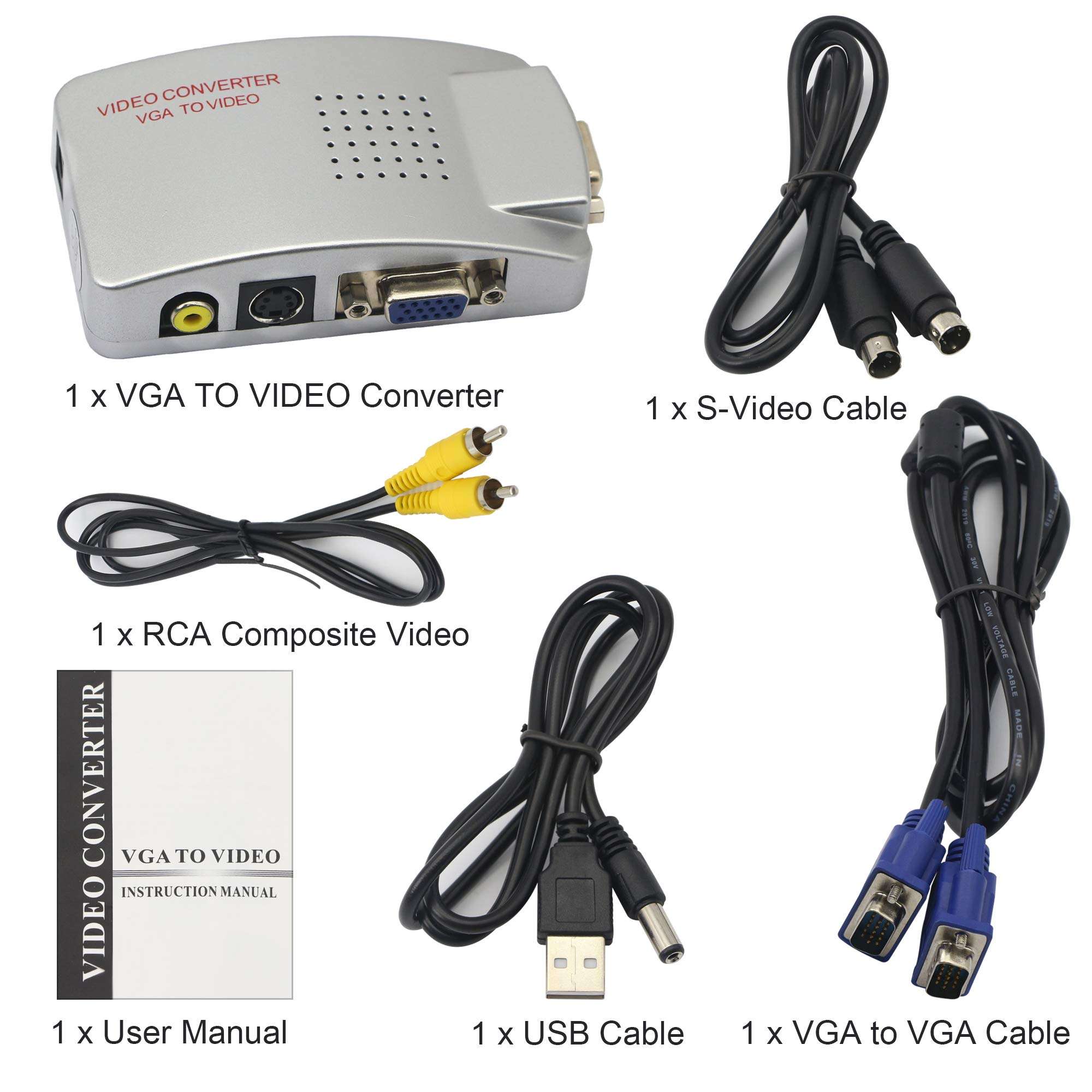GINTOOYUN VGA to RCA Adapter,Composite VGA to Video,S-Video Converter,for HDTV, Monitors, Laptop, Desktop, PC. 3