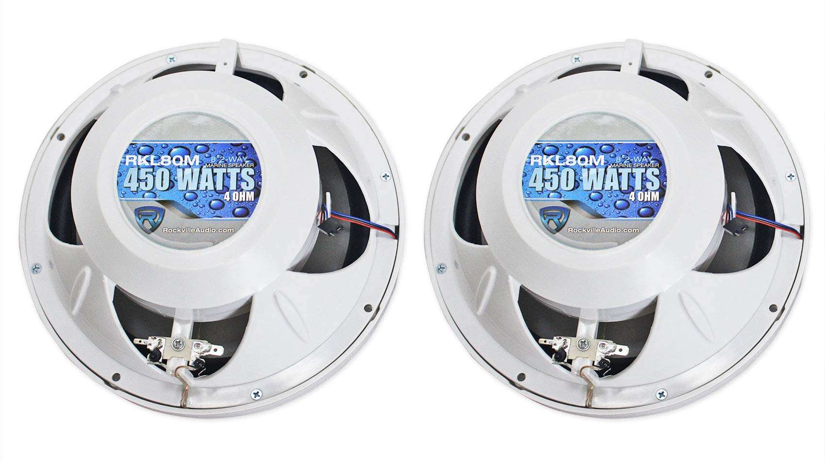Rockville RKL80MW 900W 8" 2-Way Marine Boat Speakers (2), IP66 Waterproof, LED Lights, High-Fidelity Sound, Perfect for Boats and Outdoor Use 4
