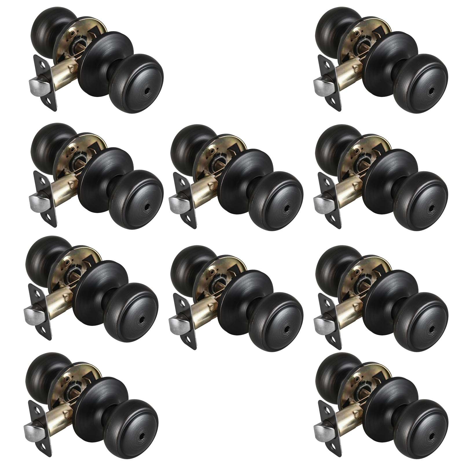 NCSEN 10 Pack Black Door Knobs Interior, Aged Bronze Door Knob with Lock, Coastal Style Door knob for Privacy and Bedroom