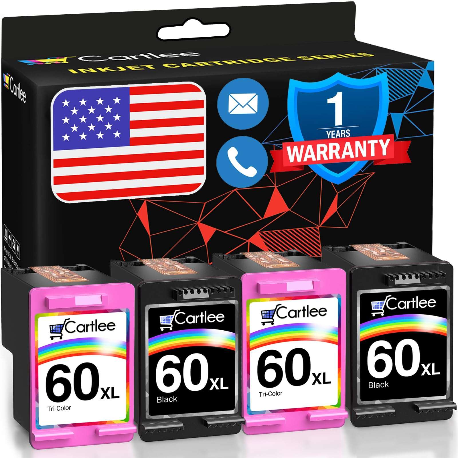 Cartlee Remanufactured Ink Cartridge Replacement for HP 60XL 60 XL for Envy 100 110 120 Photosmart C4670 c4680 c4780 c4795 d110 Deskjet D2660 d2680 f2430 f4280 f4440 f4480 f4580 2 Black 2 Color 1
