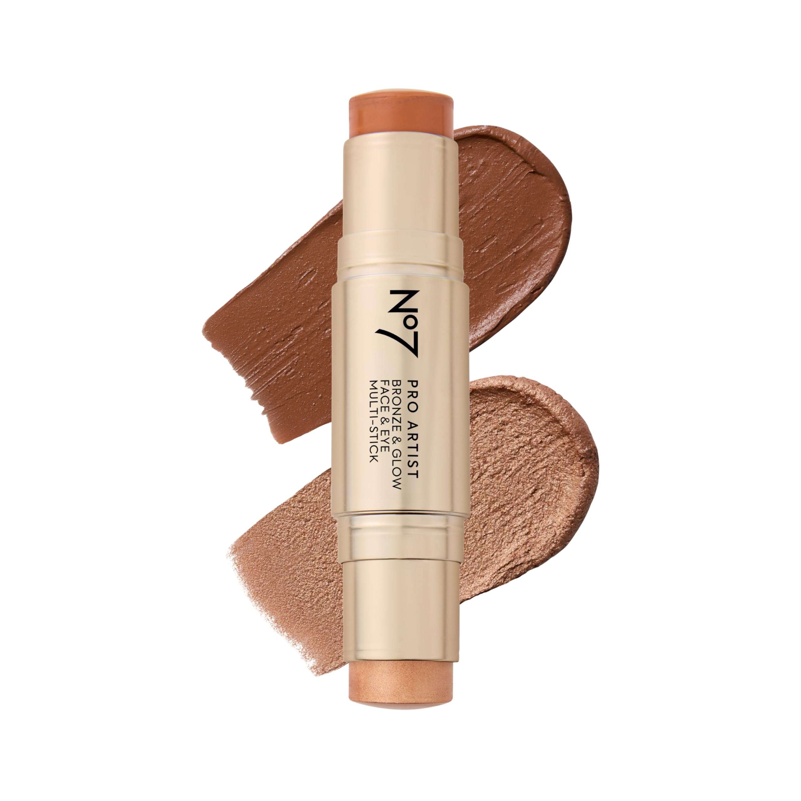No7 Pro Artist Multi-Use Bronzer Stick & Highlighter Makeup - Dual-Ended Cream Contour and Face Highlighter with Vitamin E and Argan Oil for a Radiant Finish - Deep Bronze/Golden Glow (10g)