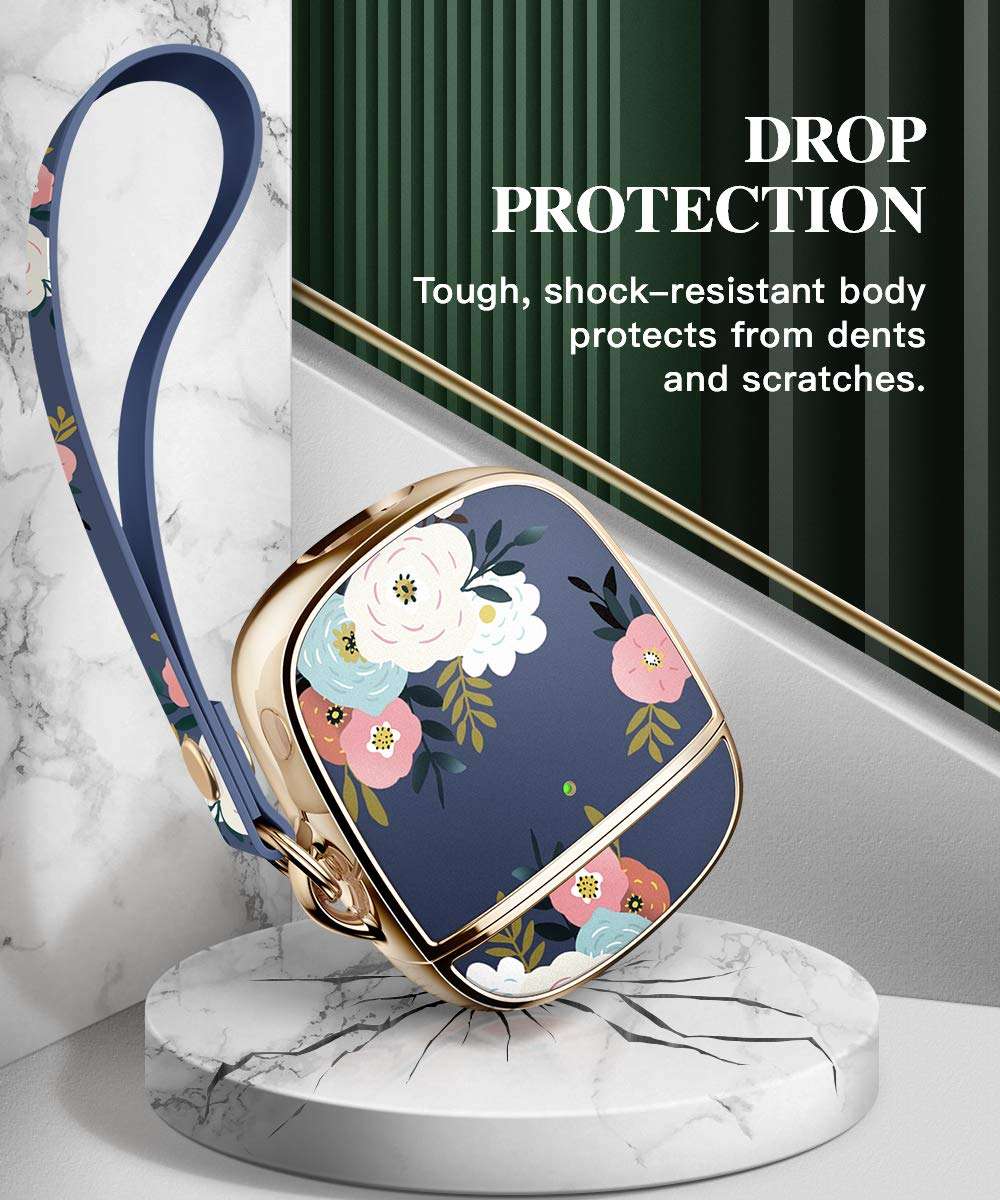 GVIEWIN Floden Series for AirPods Case Cover, Cute Flower Full Protective Hard Cover with Wrist Strap Women Girls Case Compatible with AirPods 2 & 1 Charging Case (Abundant Blossom/White) 3