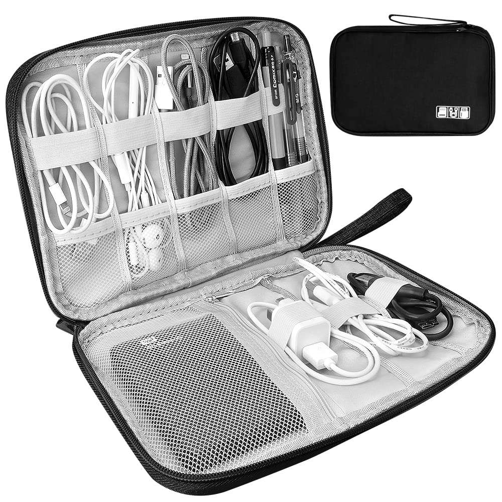 HCFGS Tech Travel Case - Charger Organizer for Phone, Hard Drive, USB Cables - Black