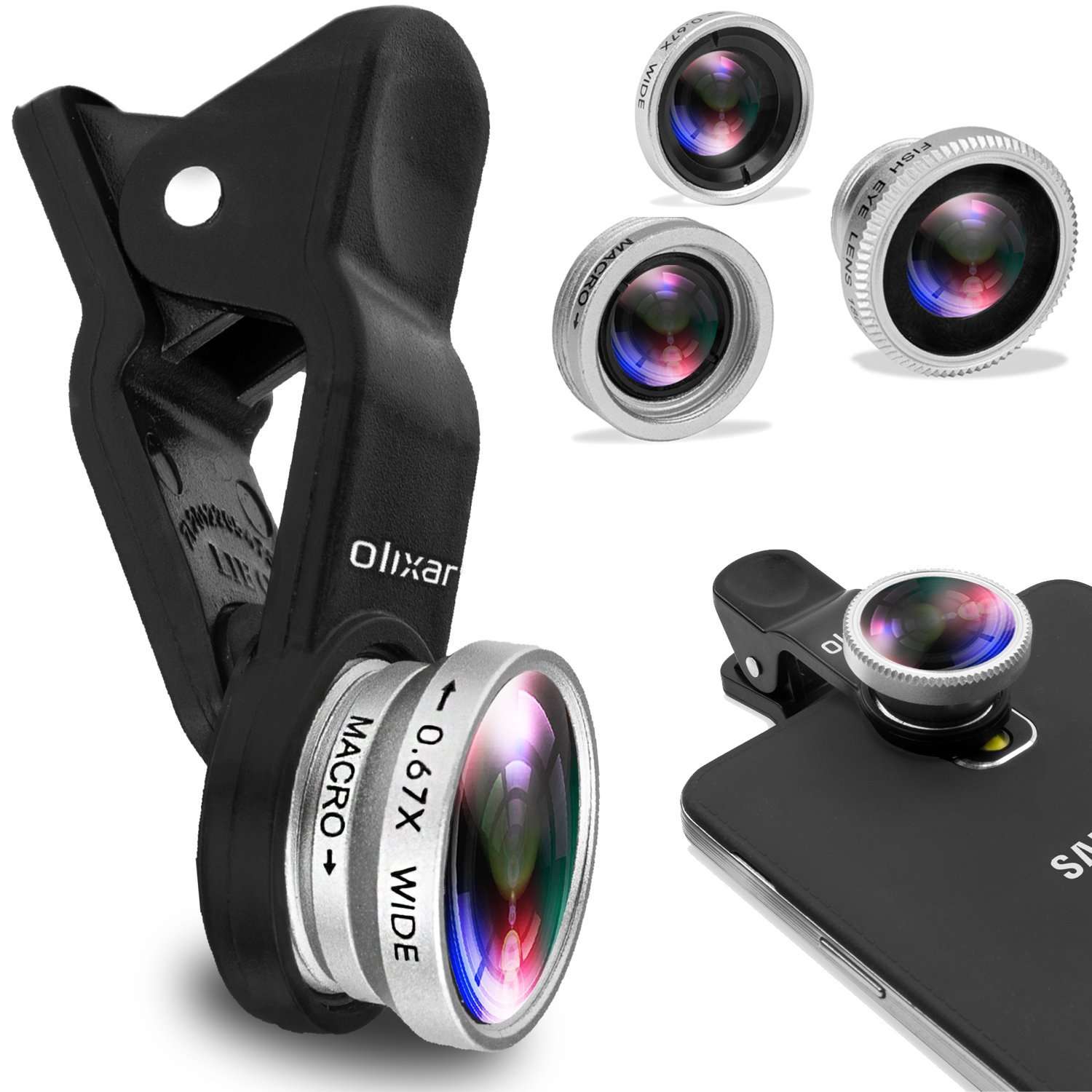 Smartphone Lens Kit - 3 in 1 Lenses - Fisheye, Wide Angle, Macro - Clip On - Photography Accessory for iPhone, Samsung, Huawei Etc - Universal Compatibility - Olixar 1