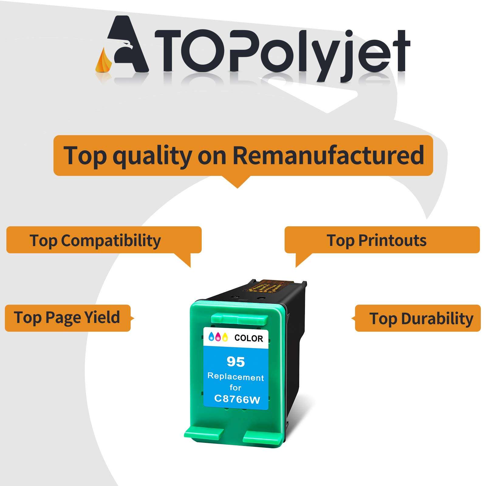 ATOPolyjet Remanufactured Cartridges Replacement for HP 95 Color Ink C8766WN CD886FN for OfficeJet 100 H470 150 6310 7210 7410 DeskJet 6940 6980 PhotoSmart C3180 375 2610 8150 PSC 1510 Printer 5