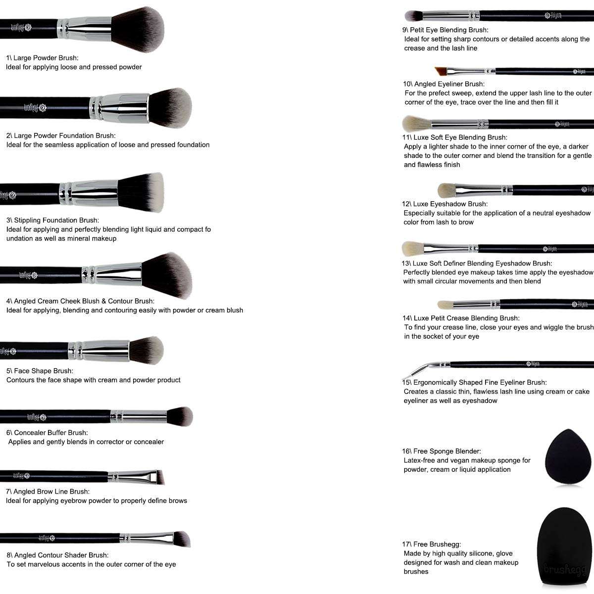 Makeup Brush Set，FEIYAN 15pcs Make up Brushes Soft and Dense Vegan Bristles Powder Foundation Eyeliner Eyebrow Blush Eyeshadow Blending Brush Kit with Case and Makeup Sponge Brush Cleaner 6
