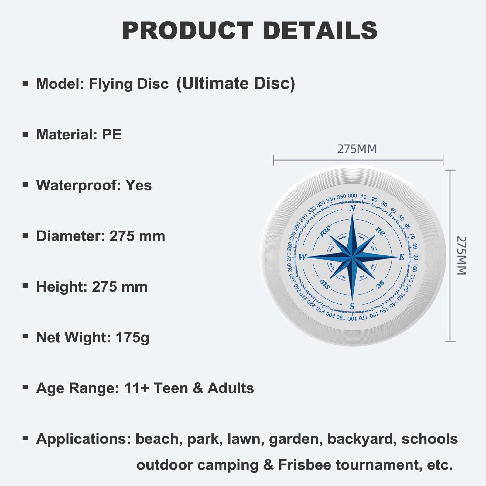 Uanvaha Compass Flying Disc Navy Blue Wind Rose Ultimate Sport Disc 175g for Competitions, Team Game Exercise Outdoor Activity 3