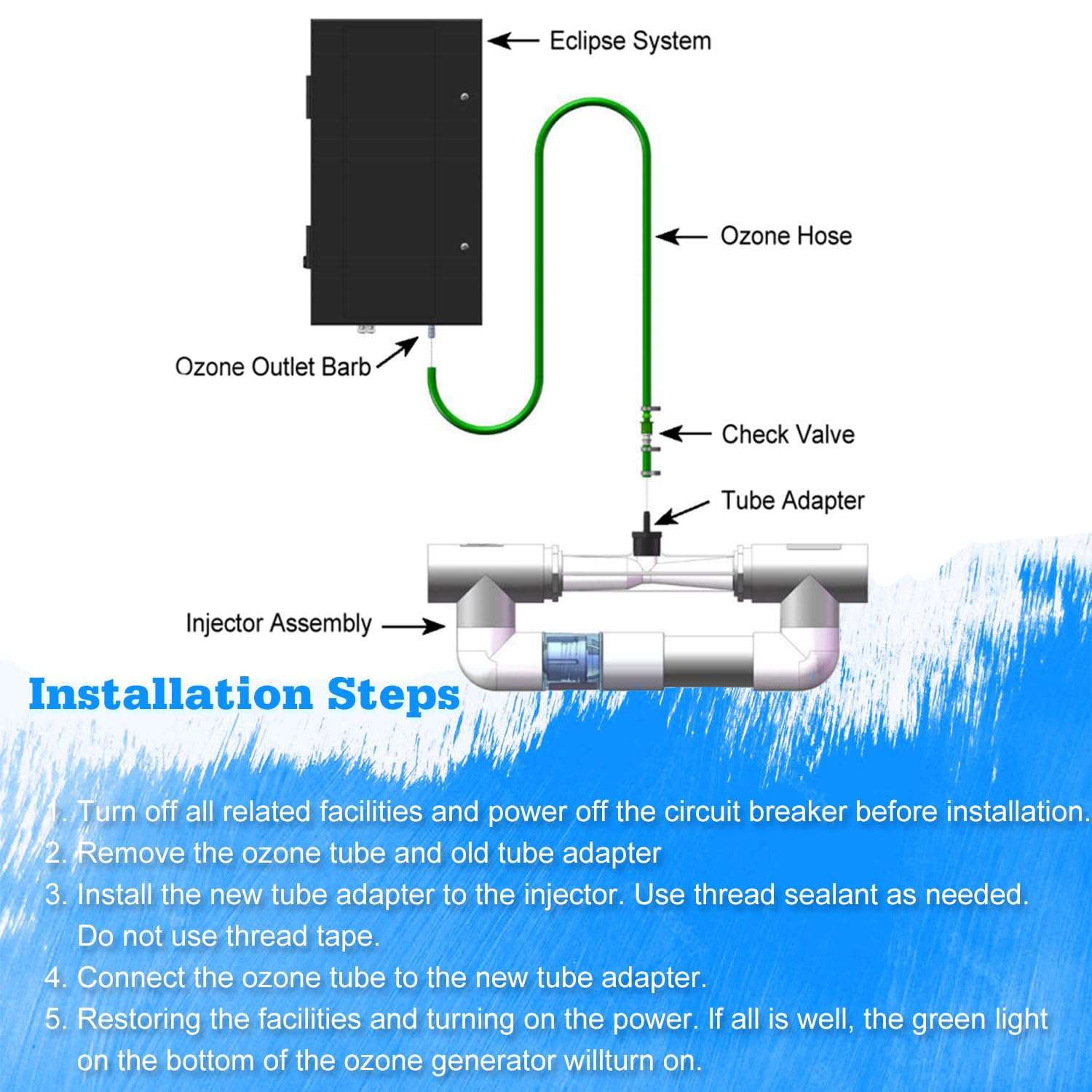 7-1434-01 Tube Adapter Hose Barb for Del Ozone Iu-201/206/211, Ozone Injector, Black 6