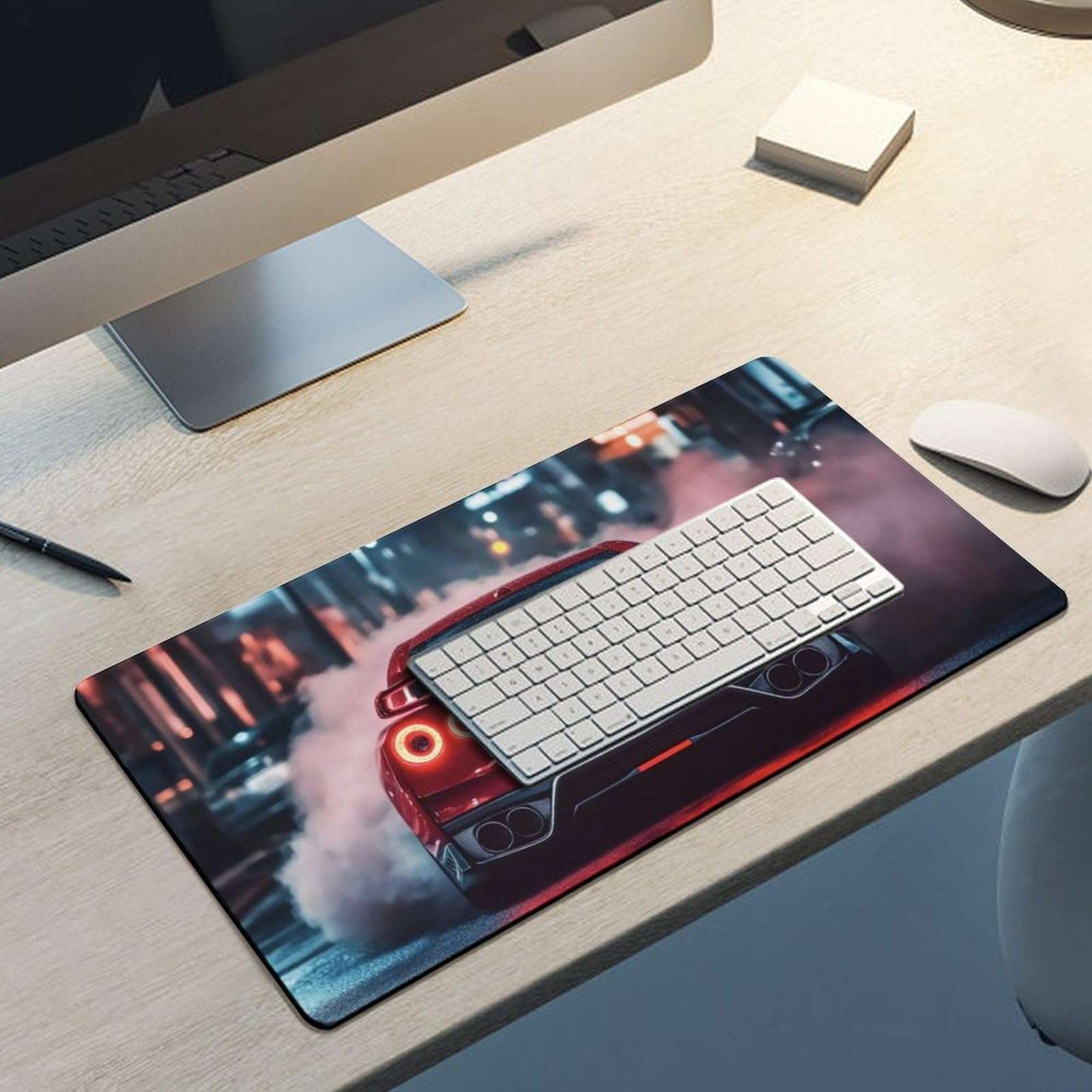 ANMOGID Gaming Mouse Pad, JDM R34 Car Mouse Pad, Red Smoke City Desk Mat, Extended 23.6" x 11.8" for Office Home, Non-Slip Rubber Keyboard Mat Decor, Computer Accessories Office Organizers Supplies 6