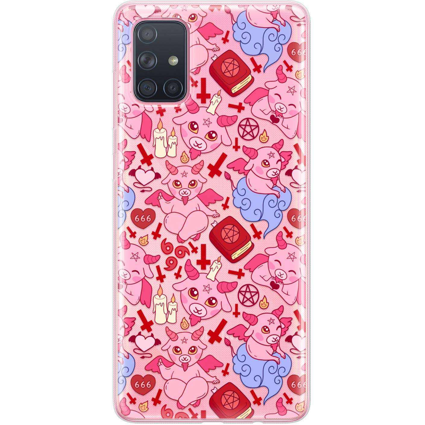 Lexary Altern TPU Case Compatible with Samsung Galaxy A72 A71 5G A70 A51 A50 A20 A11 A01 Occult Print Kawaii Satan Protective Slim Cute Baphomet Silicone Cover Clear Flexible Latin Cross Baby phh354 5