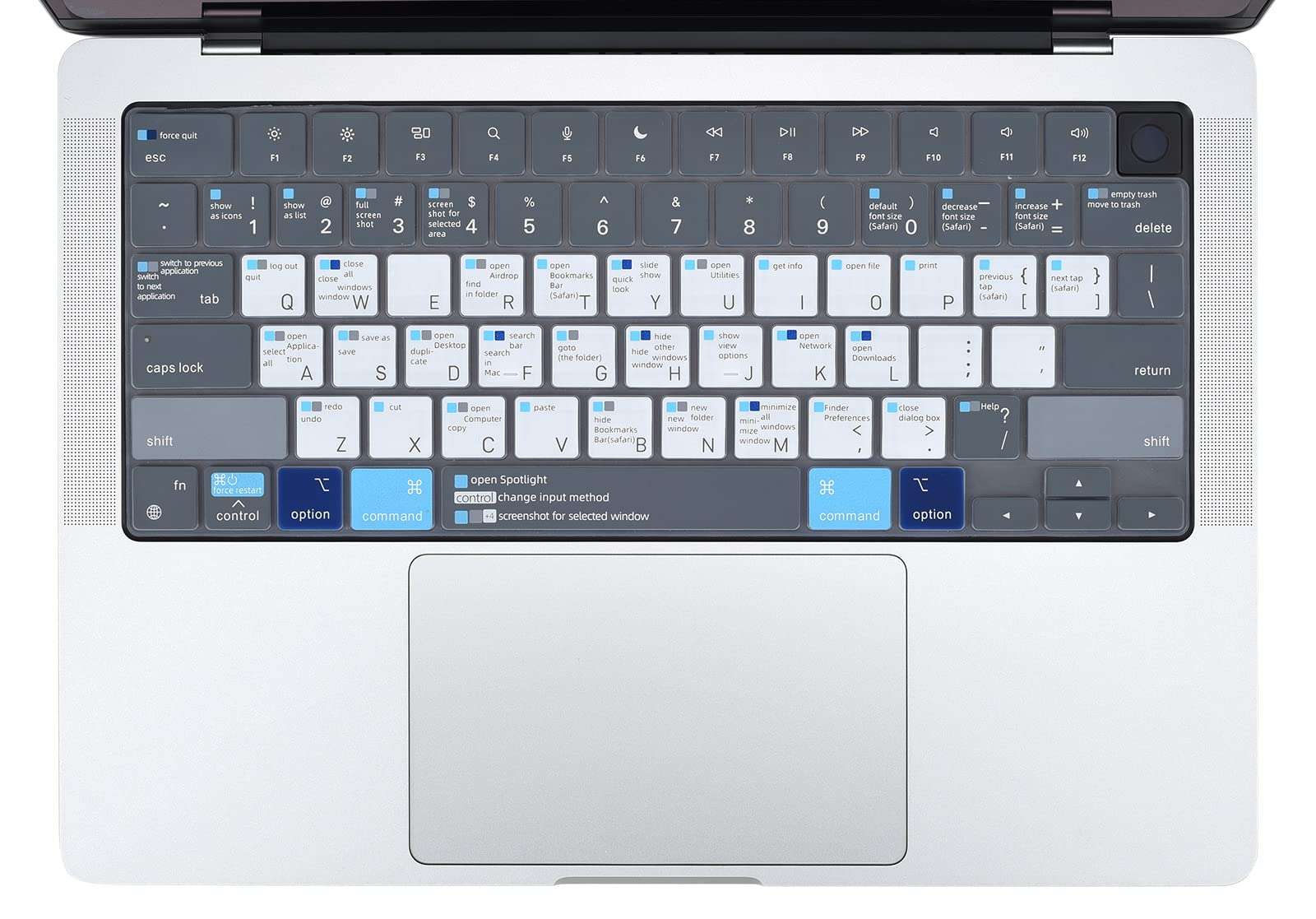 macOS Shortcut Keyboard Cover for MacBook Pro 14 16 inch M4 M3 M2, MacBook Air 15.3 inch M4 M3 A3241 A3114 A3112 A3401 A3113 A3403 A3186, MacBook Pro 14 M4 inch Keyboard Skin Protector, White Blue 1