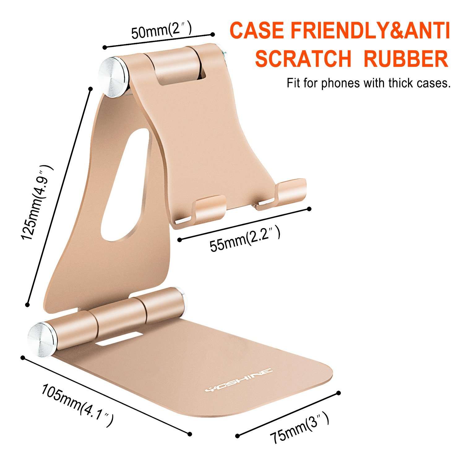YOSHINE Cell Phone Stand for Desk, Portable Cell Phone Holder Adjustable Tablet Stand Aluminum Stand Holder Cradle Charging Dock for Nintendo Switch all Smartphones and Tablets (4-13") - Gold 3