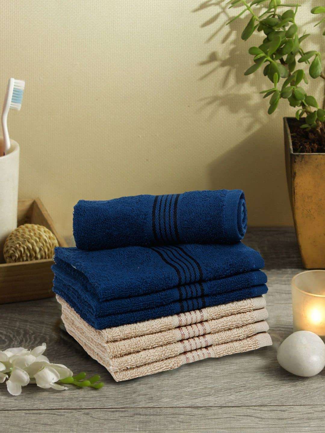 KOPA Quick Dry 100% Cotton Soft Terry Towel -8pc Face Towel (d'ross) - Super Absorbent, Lightweight, Odour Free - for Men, Women, Kids Solid-Multi 1