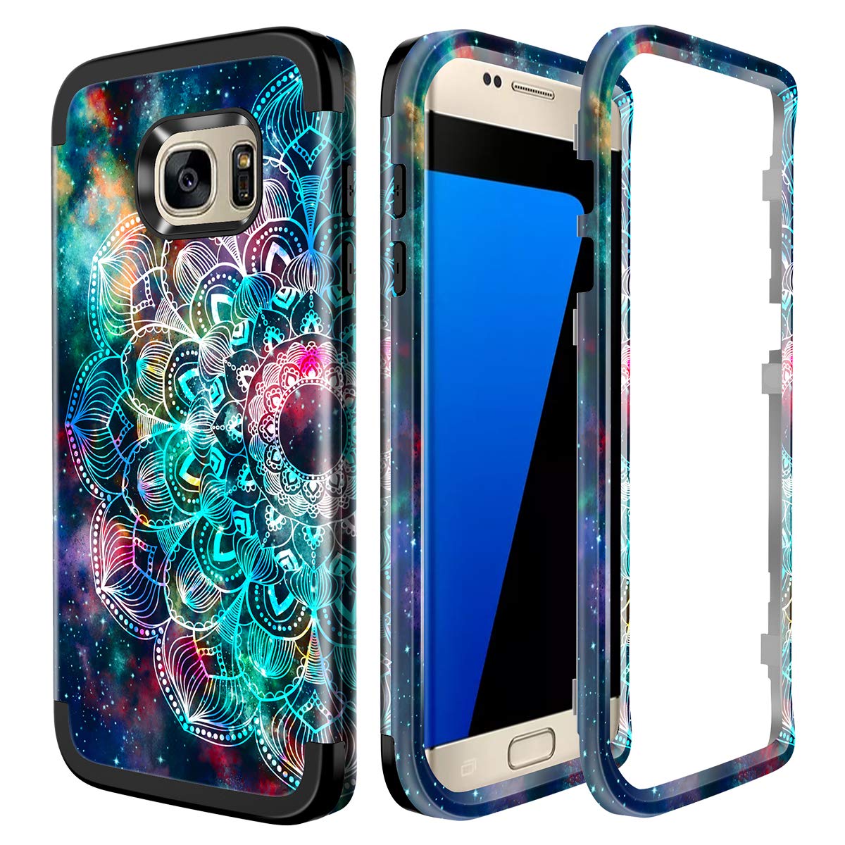Lamcase for Galaxy S7 Edge Case Shockproof Dual Layer Hard PC & Flexible Silicone High Impact Bumper Protective Case Cover Samsung Galaxy S7 Edge,Mandala/Galaxy