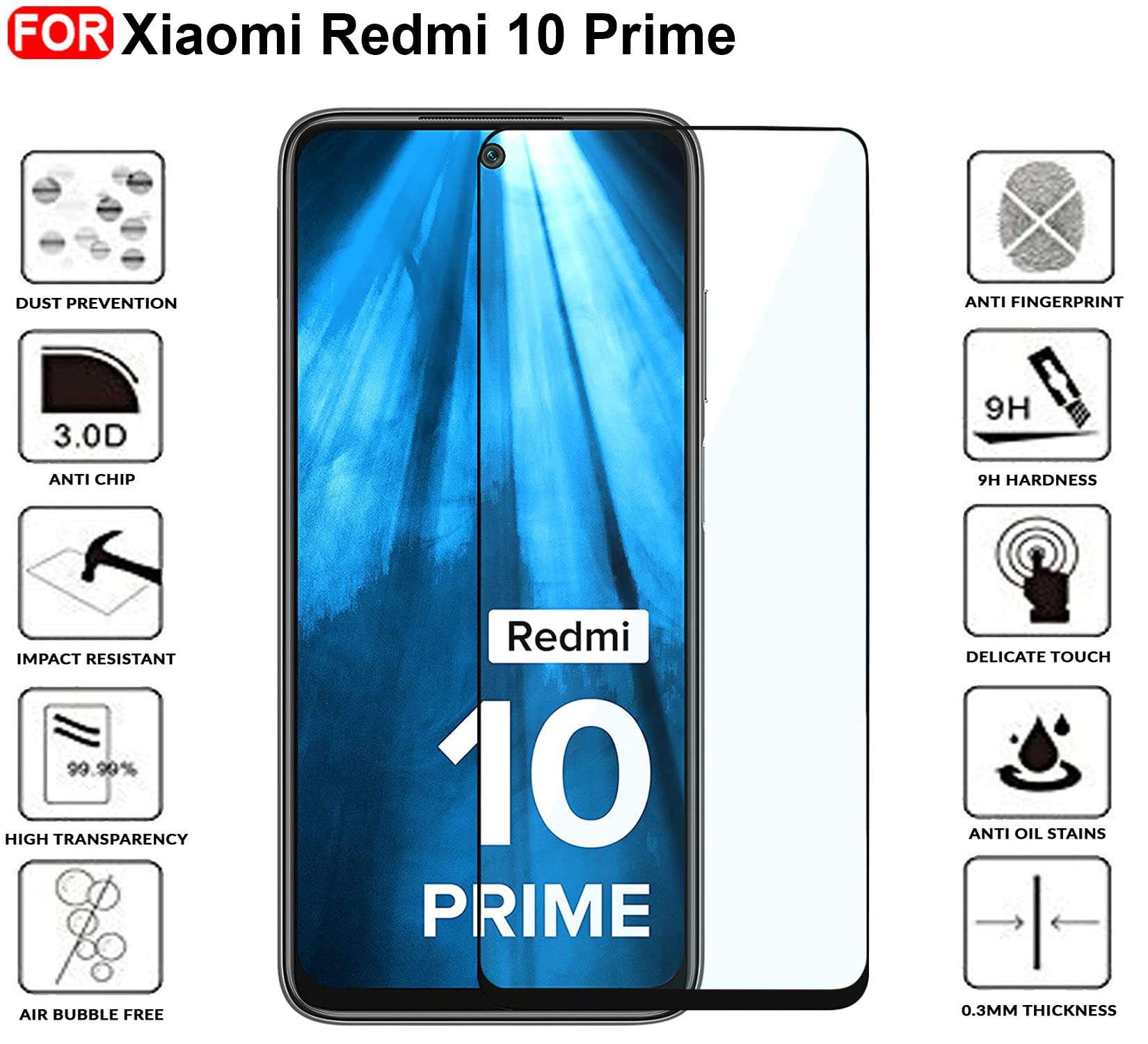 CEDO Redmi 10 Prime Tempered Glass | Screen Protector Full Glue Coverage Edge to Edge Tempered Glass for Xiaomi Redmi 10 Prime (Black) 4