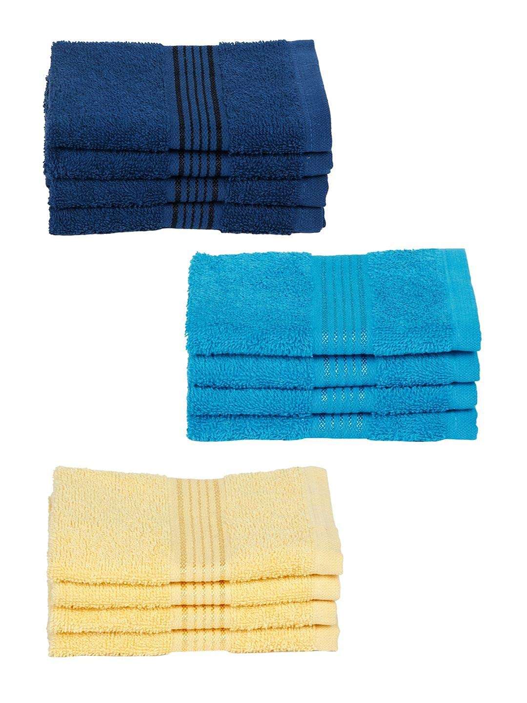 KOPA Quick Dry 100% Cotton Soft Terry Towel -12pc Face Towel (d'ross) - Super Absorbent, Lightweight, Odour Free - for Men, Women, Kids Solid-Multi 3