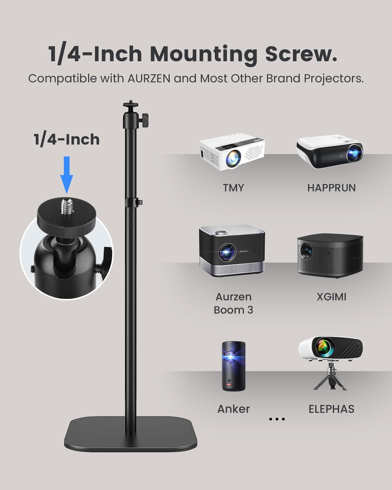 Aurzen EAZZE D1 Smart Projector with 360° rotatable 15.75"-47.24" Height Adjustable Floor Stand, DoIby Audio & 36W Speakers, Auto Focus & Keystone, NetfIix Official 350 ANSI movie projector, Gold 6