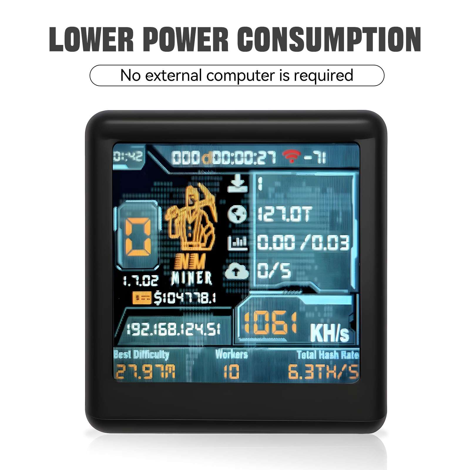 Reiwudo Bitcoins Miner USB Miner 1060KH/s Desktop-Style V2 ESP32 Hashrate 1.54 Inch Smart Display Crypto Solo Lottery Miner Solo Mining 2000% Win Boost (Black) 3