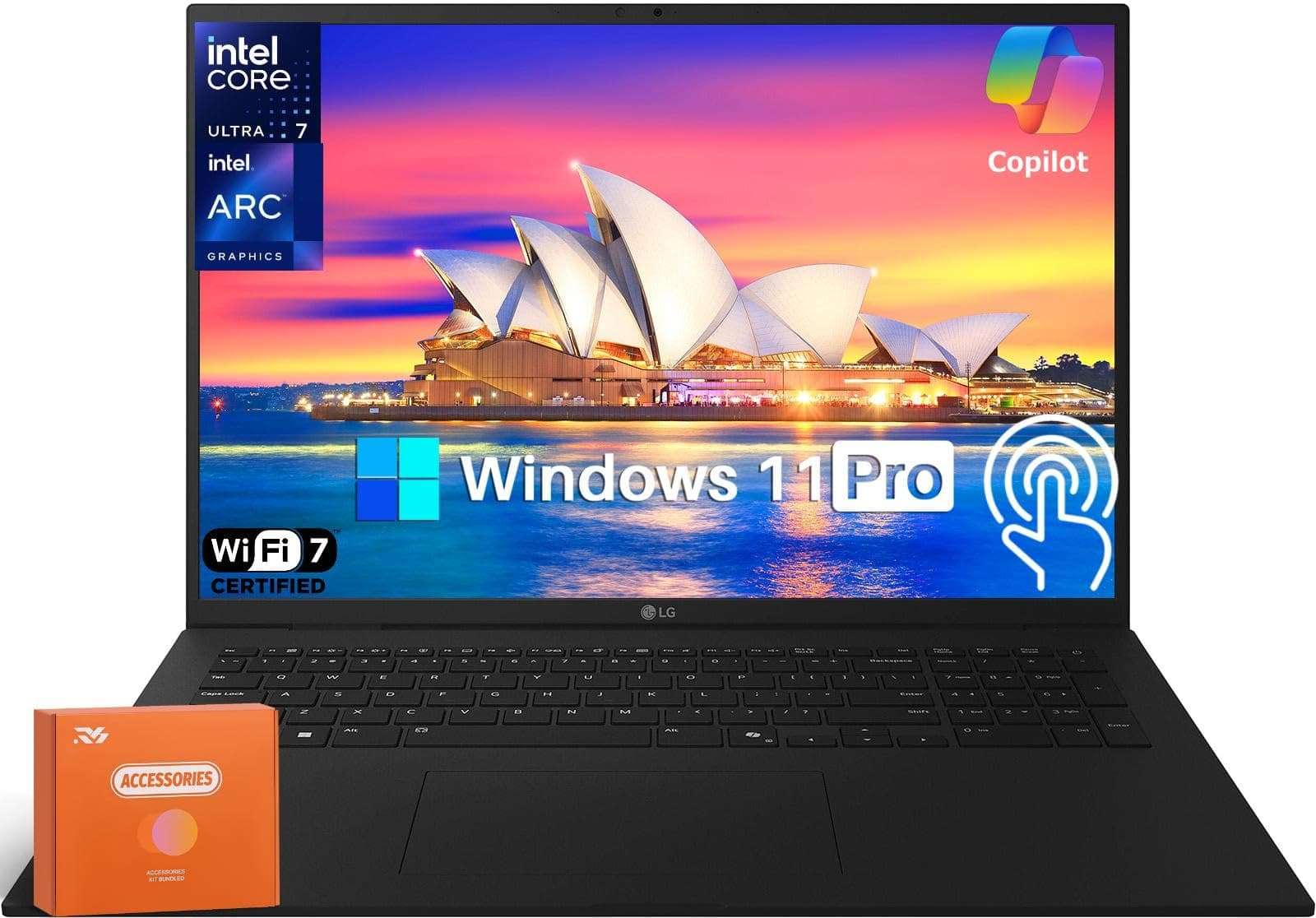 LG Gram 17 Touchscreen Business Laptop, AI Copilot+ PC, 17" 2.5K WQXGA Display, Intel Ultra 7 Series 2 258V, 32 GB RAM, 8 TB SSD, Intel Arc Graphics, Backlit, Wi-Fi 7, Windows 11 Pro, w/Accessories 1