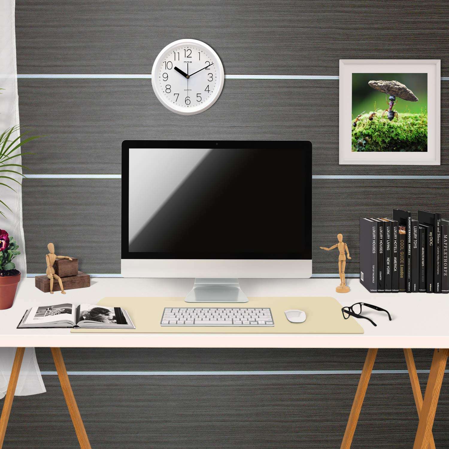 Office Desk Pad PU Leather Mat Waterprooof Extended Large Gaming Mouse Pad Organizer Smooth Writing Surface with Non Slip Rubber Base for Laptop Keyboard Mouse Pad for Home (Beige) 3