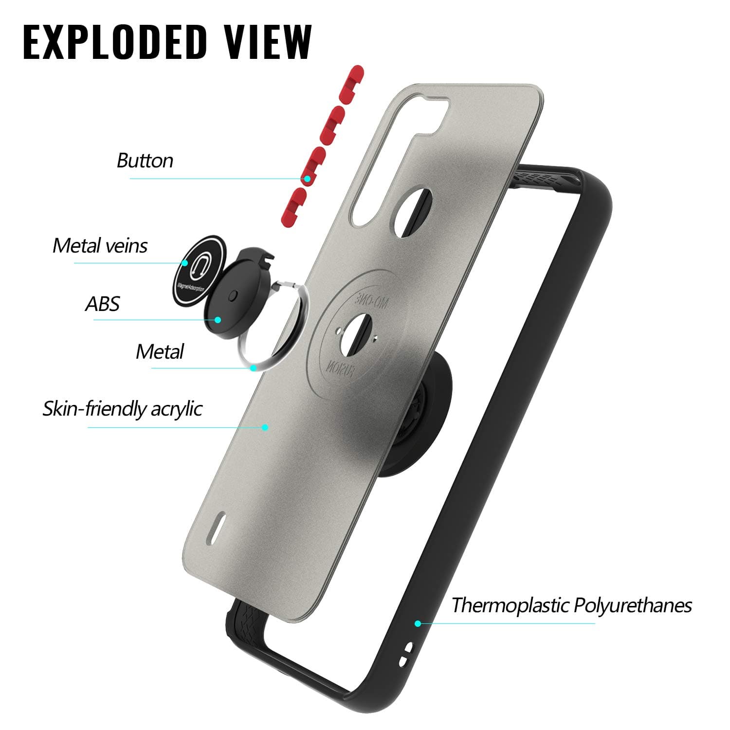 KWEICASE Cell Phone Case for Motorola Moto One Fusion (Not for One Fusion Plus), Moto One Fusion Case with 360 Degrees Rotating Metal Magnetic Ring Kickstand, Shockproof Protective Case, Black 3