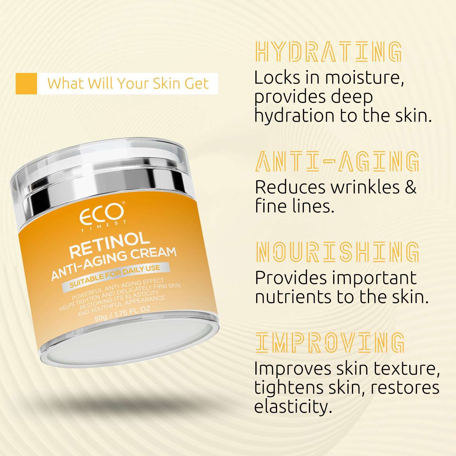 Retinol Cream for Face with Sodium Hyaluronate, Daily Hydration Anti-Aging Face Moisturizer Cream for Tightening Skin for Face, Neck, 50g 6