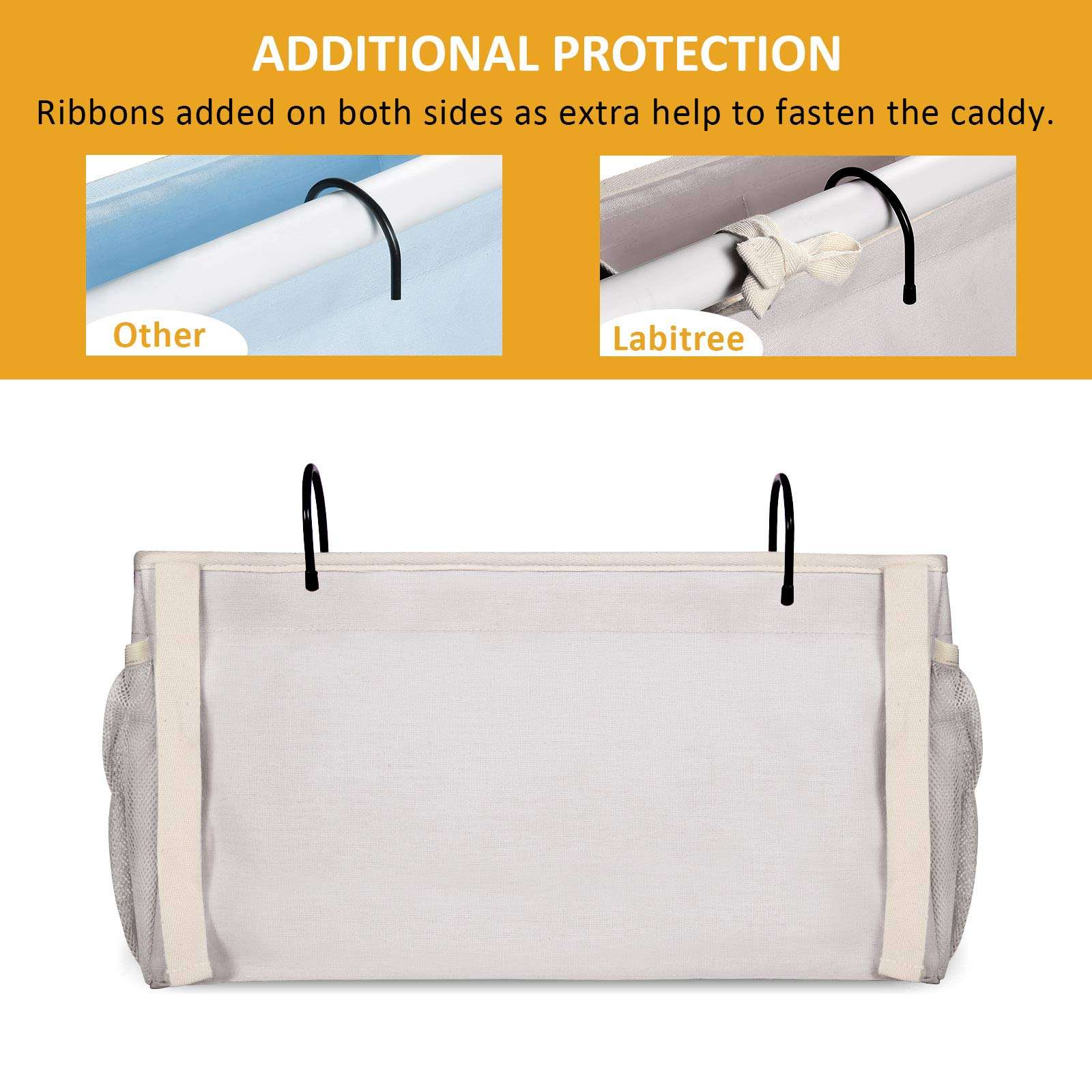 Labitree Bedside Caddy, Hanging Storage Organizer 6 Pockets Canvas Bag for Bunk, College Dorm Bed, Bed Rails with Magazine Phone Tablet Water Bottle Holder, Grey 4