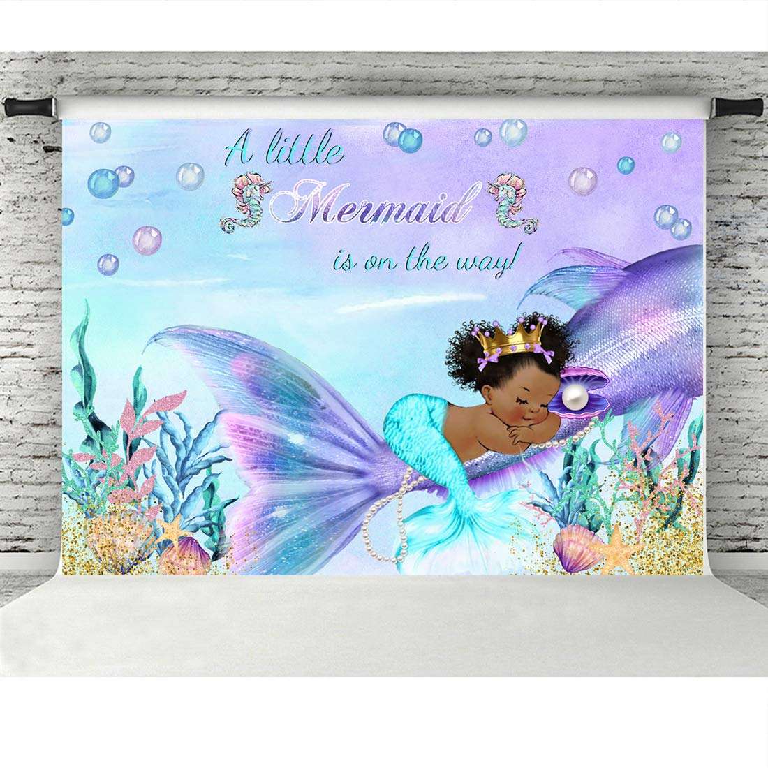 Mermaid Theme Baby Shower Backdrop Purple Under The Sea A Little Memaid is on The Way Photography Background Royal Princess Newborn Baby Party Decorations Banner Photo Booth Props 5