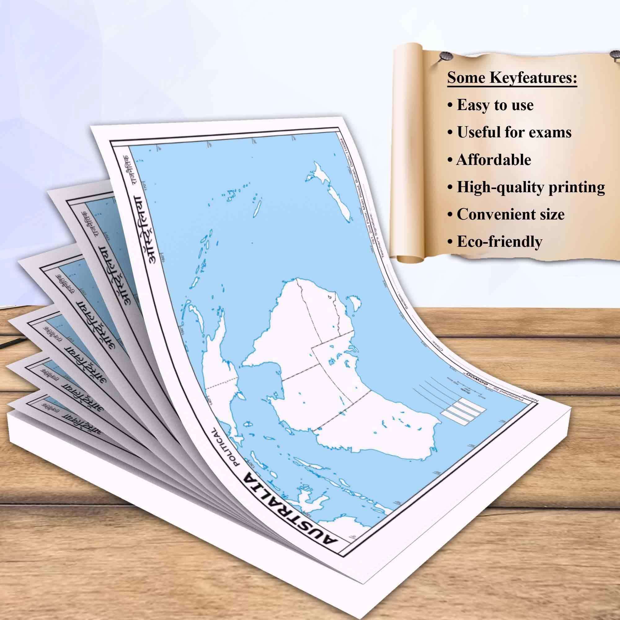 SMALL - 100 AUSTRALIA POLITICAL OUTLINE MAP and SMALL 100 AUSTRALIA PHYSICAL OUTLINE MAP FOR SCHOOL | Combo of 2 5