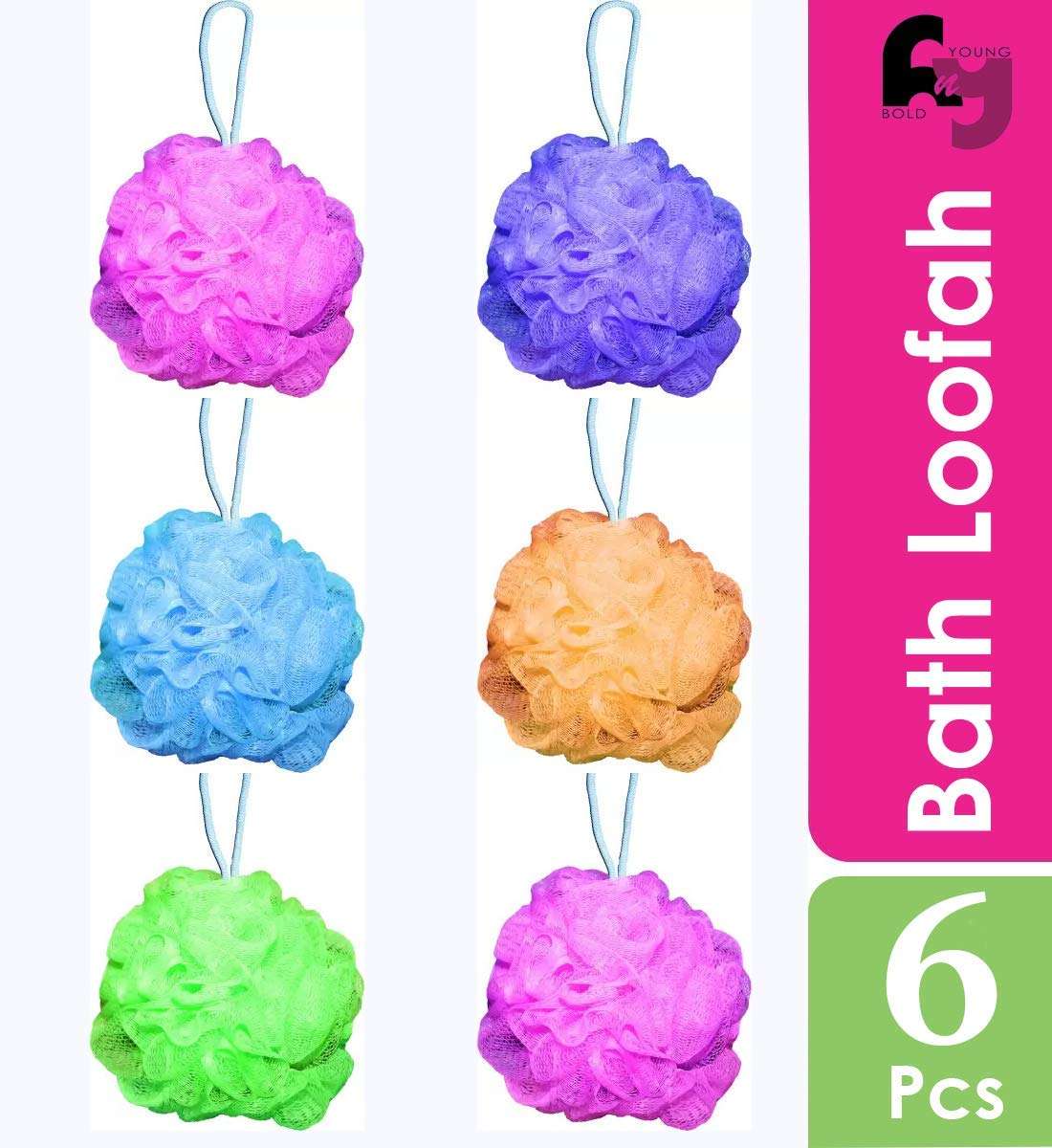 BoldnYoung Bath Shower Soft Loofah Sponge, Multicolour (Pack of 6) 2