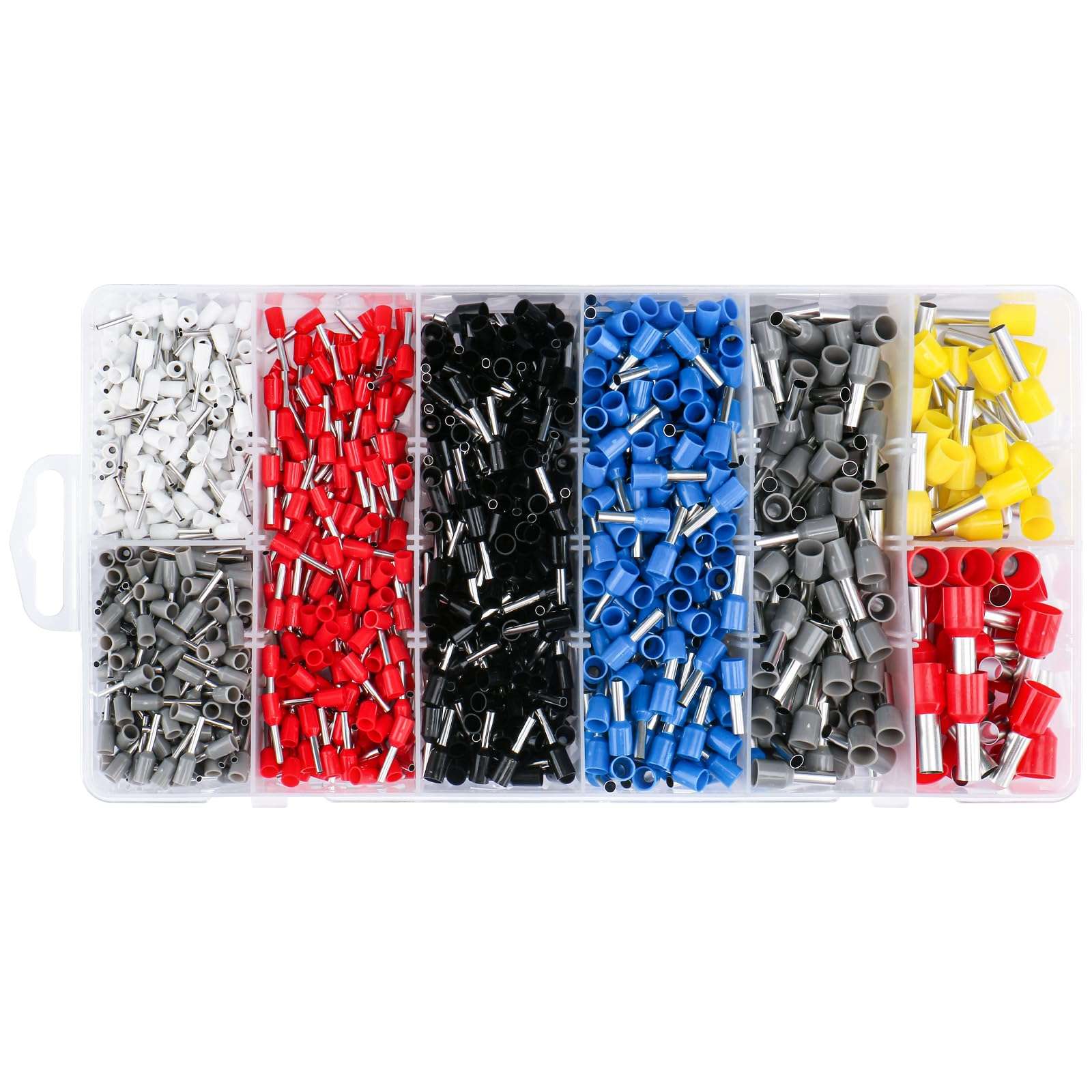 Baomain 1250pcs Wire Copper Crimp Connector Kit AWG 22/20/18/16/14/12/10/8 Assorted Insulated Ferrule Pin Cord End Terminal Set White Gray Red Black Blue Yellow 3
