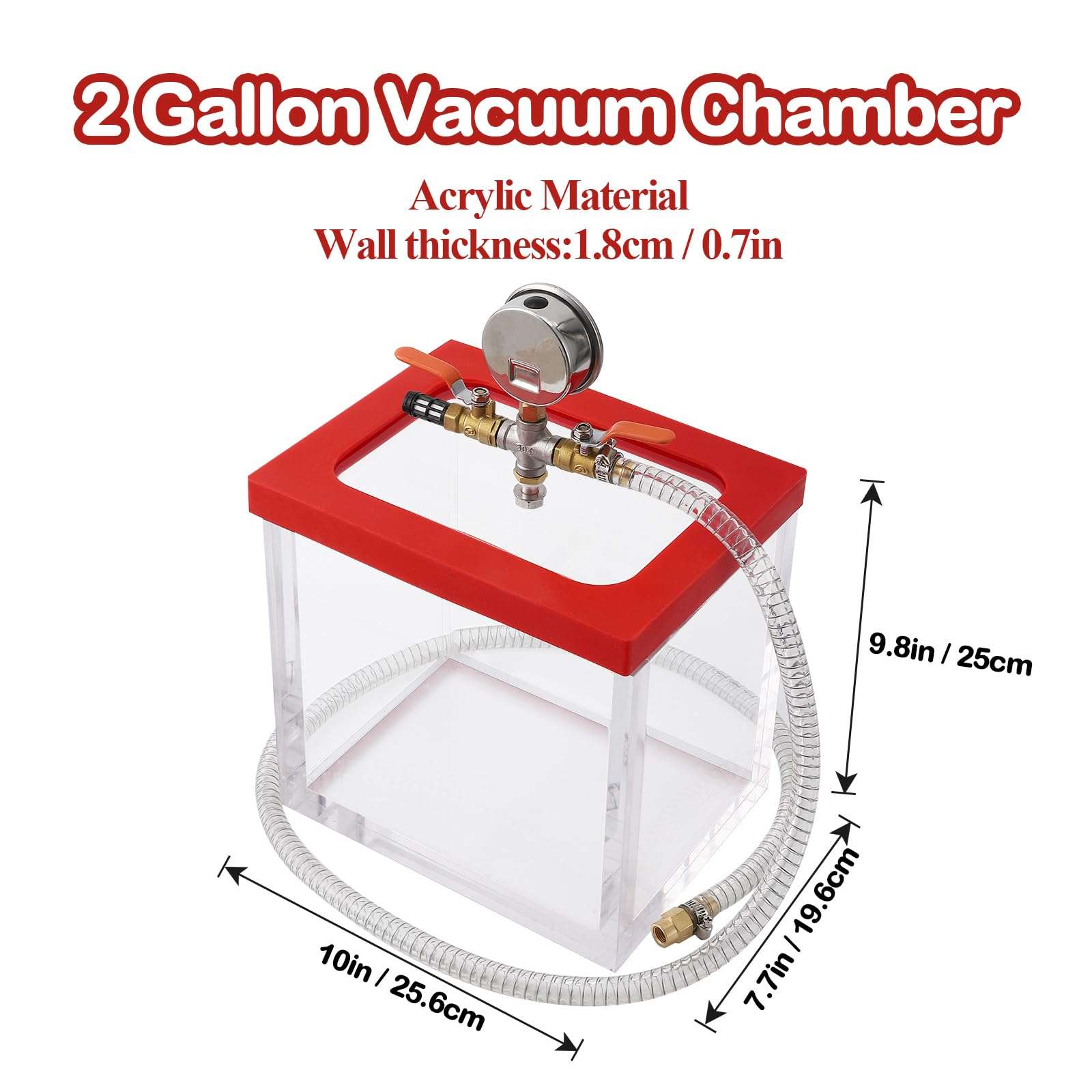 2 Gallon Vacuum Chamber, 0.7IN Wall Thickness, Upgraded Multipurpose Acrylic Vacuum Degassing Chamber, Transparent Vacuum Chamber, for Resin Degassing, Silica Gel Degassing 3