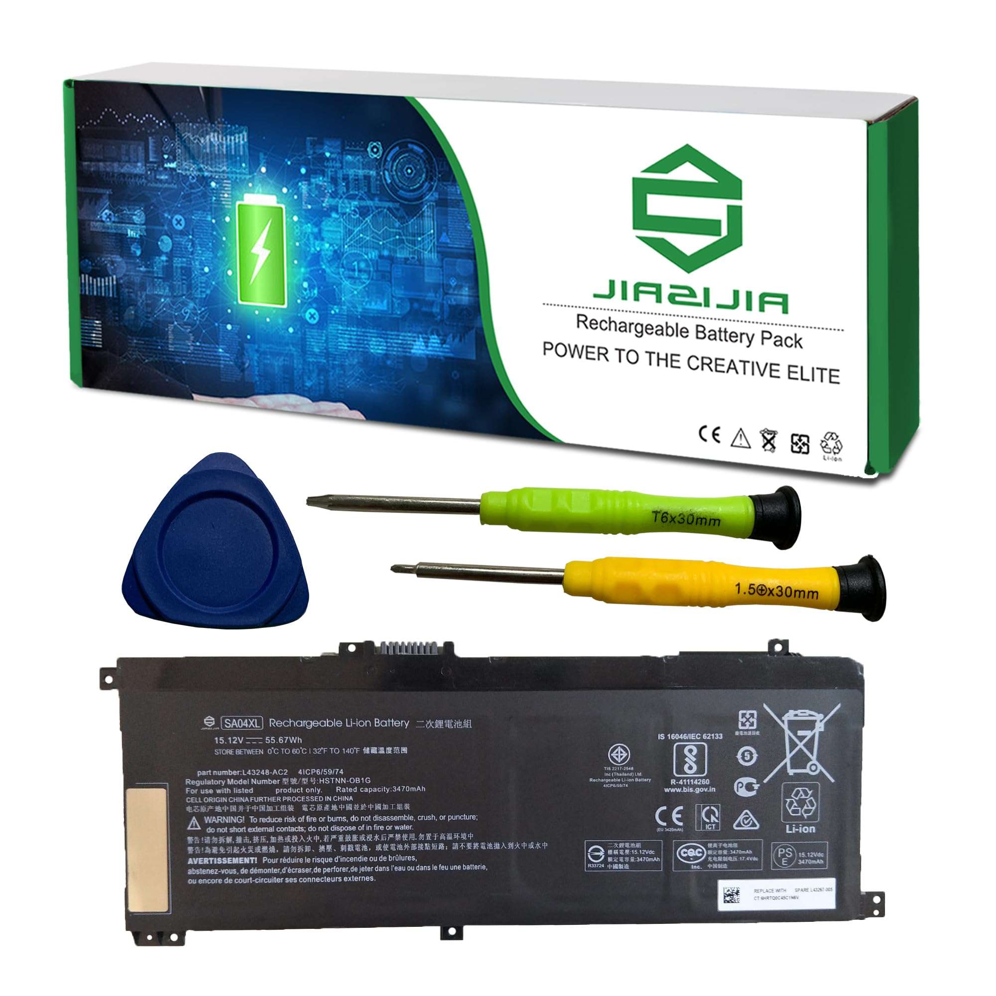 JIAZIJIA SA04XL Laptop Battery Replacement for Hp Envy X360 15-DR 15-DR0010TX Series HSTNN-OB1G L43248-AC2 L43267-005 HSTNN-LB8O L43248-421 824561-001 HSTNN-UB7U L43248-541 15.12V 55.67Wh 3470mAh 1