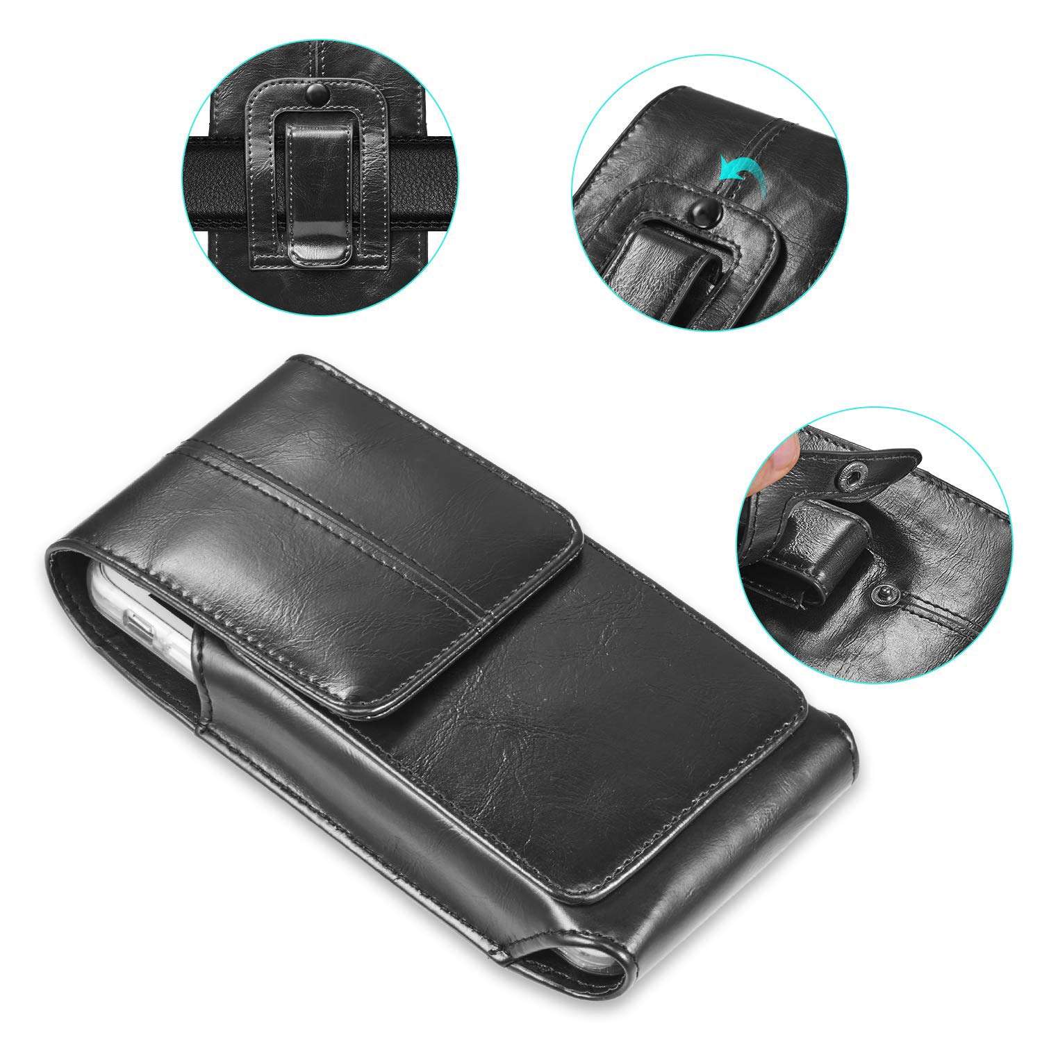 suily Cell Phone Belt Holster Waist Pouch, 5.5" Universal Vertical Leather Flip Cover Phone Belt Clip Case Magnetic Closure Pouch for iPhone 6 Plus/7 Plus/8 Plus Samsung Android Phones(Black) 5