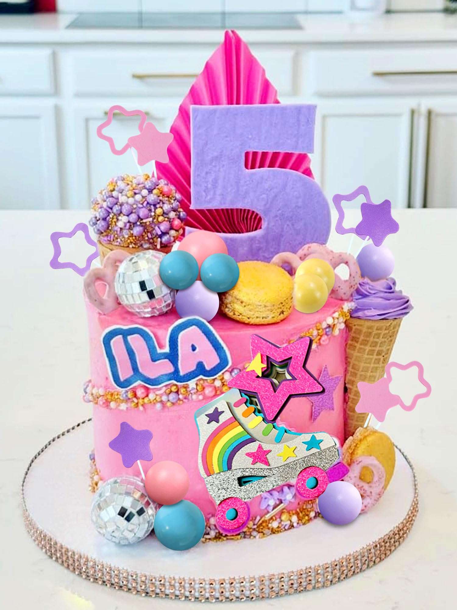 JeVenis Luxury Roller Skate Cake Topper Roller Skate Cake Decorations 80s Cake Topper Disco Ball Cake Decorations 90 Cake Topper Girl Cake Topper Roller Skating Party Supplies 6