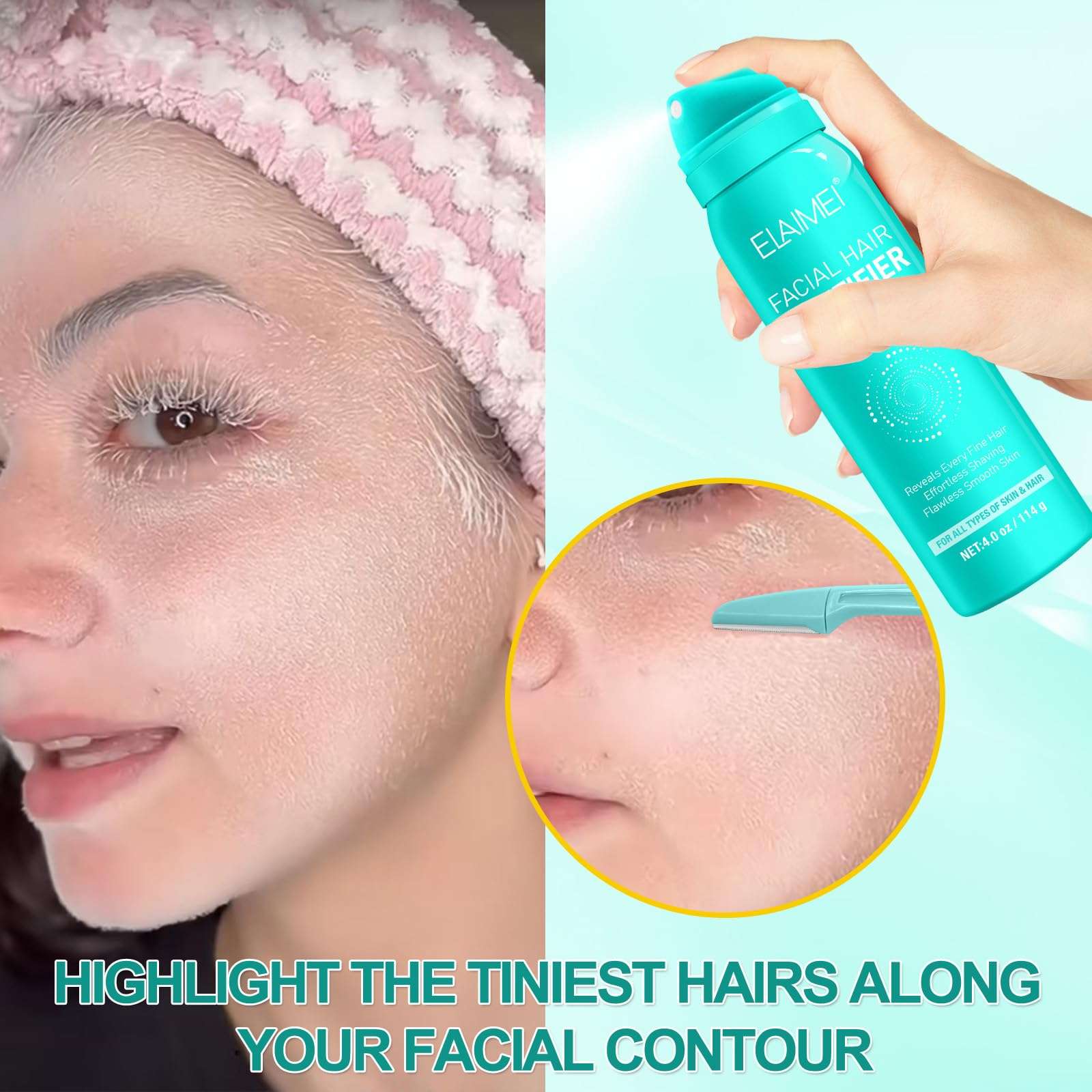 Hair Identifier Spray For Face Shaving, Hair Identifier Spray, Face Hair Identifier Spray, Body Hair Identifier Spray, Facial Hair Identifier Spray For Dermaplaning. 4