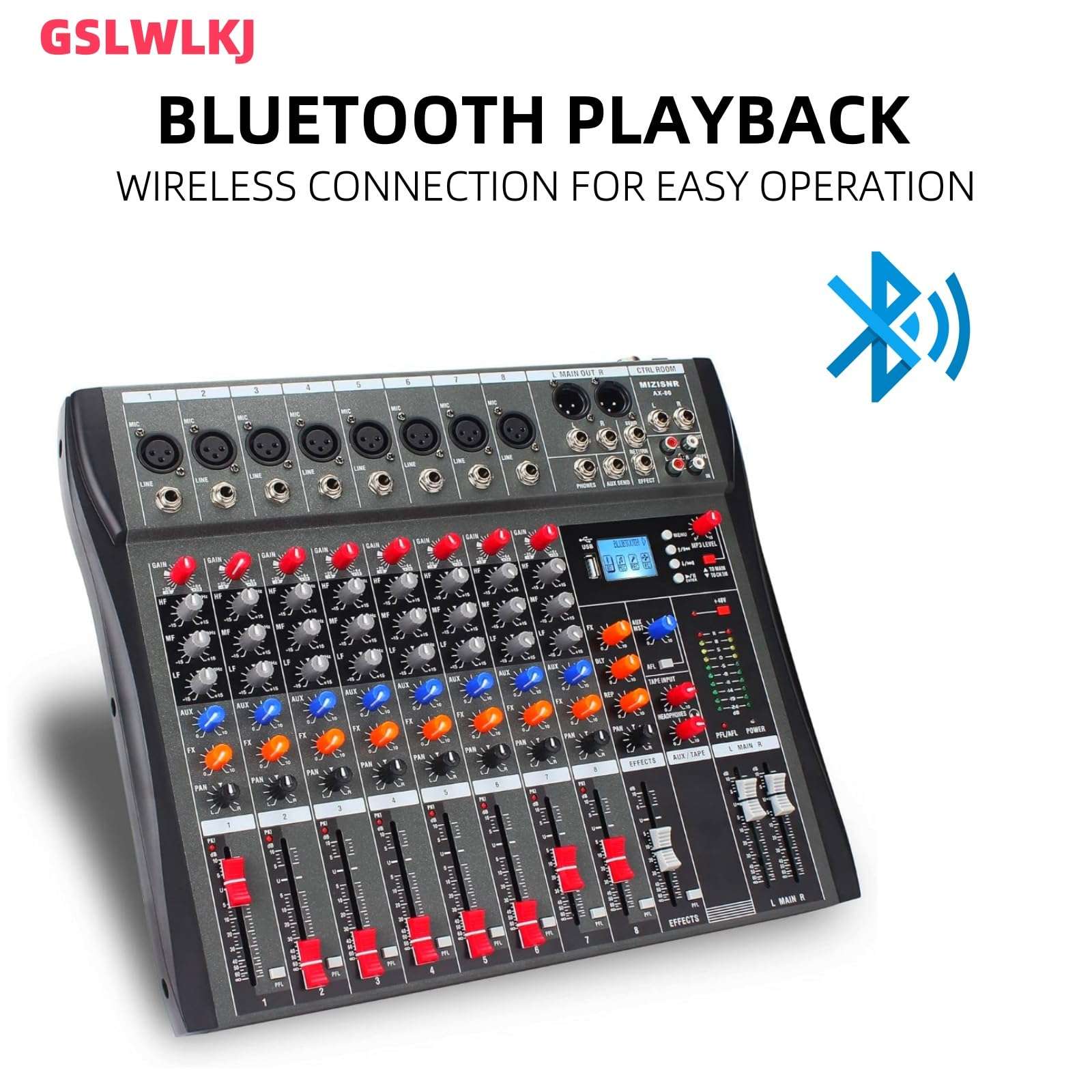 8 Channel Professional Digital Mixer Sound Board Console Bluetooth Live Studio Audio Mixer Power Mixing USB (110V-220V) 4