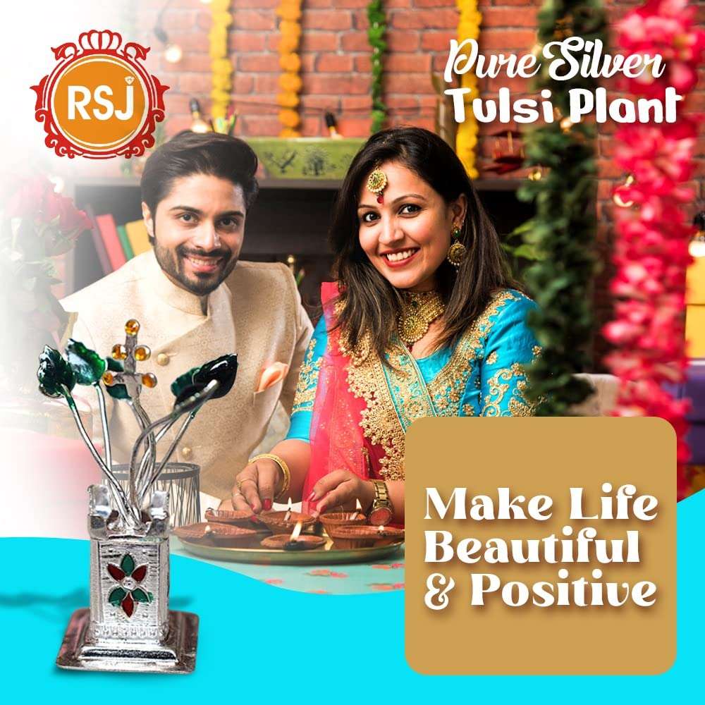 Ratna Shree Pure Silver Tulsi Plant For Pooja/Worship And Gifting Purpose, silver tulsi plant for gift (9) 2