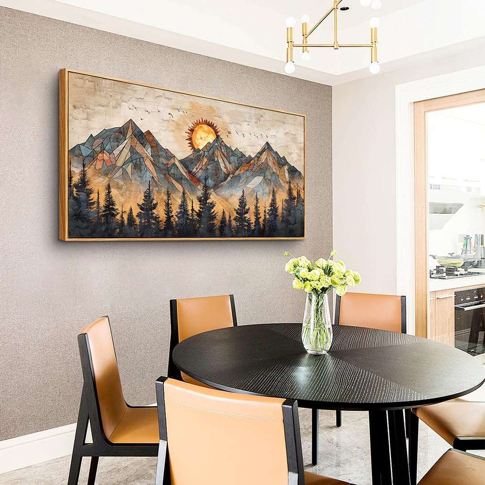 ZUITINGHUA Wood Framed Wall Art for Living Room Canvas Wall Decor for Bedroom Office Decorations Abstract Boho Wall Paintings Mountain Landscape Wall Pictures Modern Home Decor Artwork 20x40 in 6