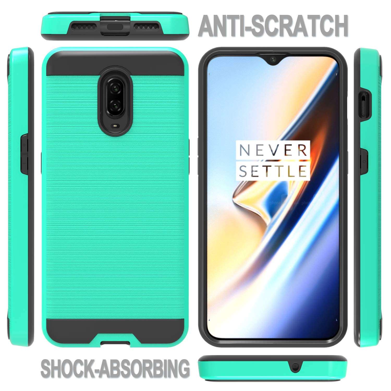 Wtiaw:OnePlus 6T Case,OnePlus 6T McLaren Case,1+6t Case(2018),OnePlus 7 Case,OnePlus 7 Phone Cases,OnePlus 6T Phone Cases,Brushed Metal Texture Dual Layer Defender Case for One Plus 6T-CL Mint 3