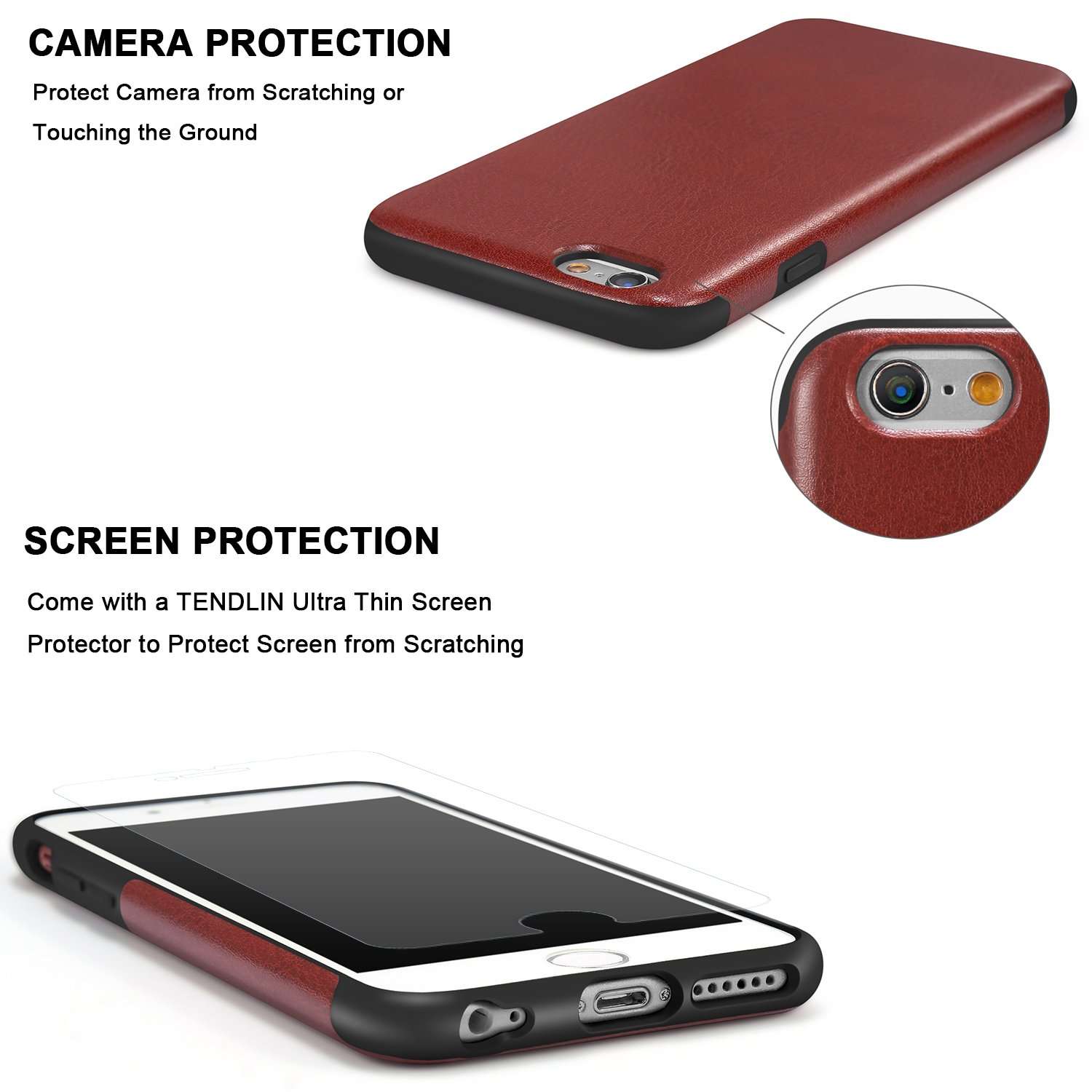 TENDLIN iPhone 6s Case, Premium Leather Back Flexible TPU Silicone Hybrid Soft Slim Cover Case for iPhone 6 and iPhone 6s (Brown) 4