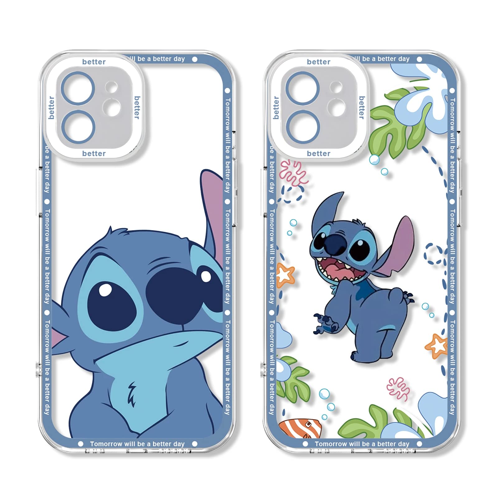 [2 Pack] Case for Apple iPhone 12 Mini Case, Cute Cartoon Print Aesthetic Phone Cases Girly for Girls Kids Women Clear Transparent Soft TPU Protective Cover for iPhone 12 Mini 5.4"