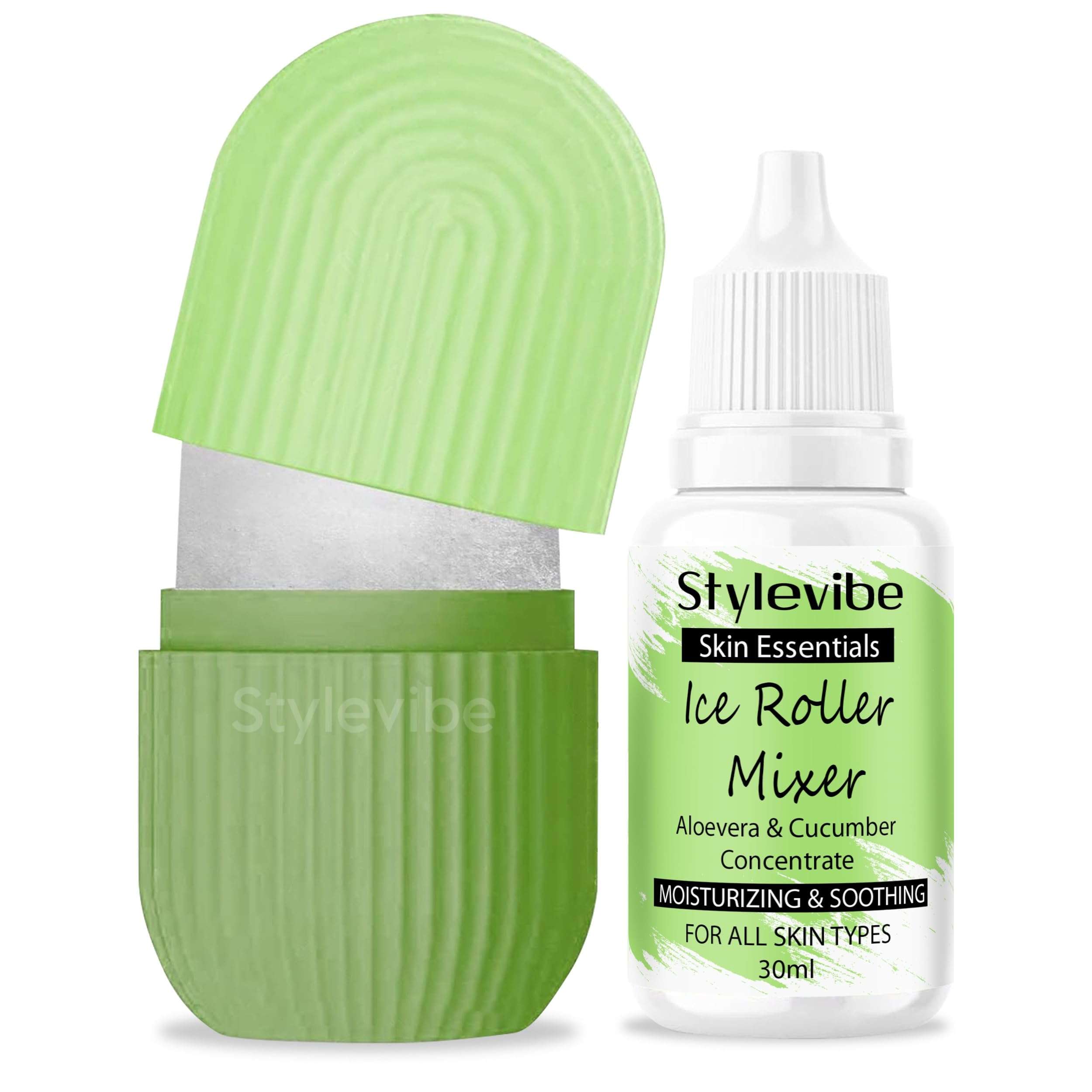 RIXTEC Ice Roller For Face, Neck and Body | With Aloevera & Cucumber Ice Roller Mixer 30ml | Ice Cube Facial Roller Kit l For Skin Moisturizing & Soothing 1