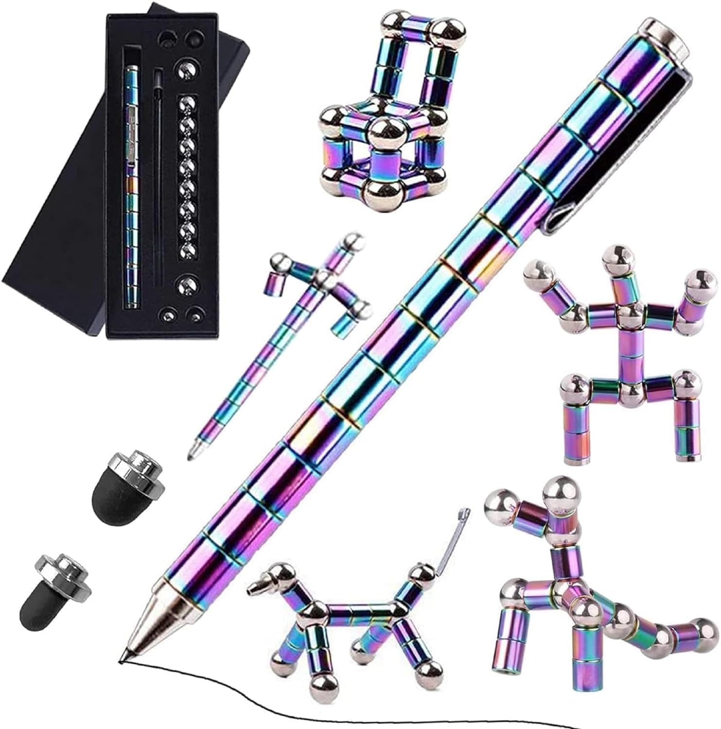 LAYZOO Magnetic Fidget Pen | Decompression Toy with Magnetic Rings and Steel Balls | Stress Relief Creative Gadget for Kids, Teens, and Adults