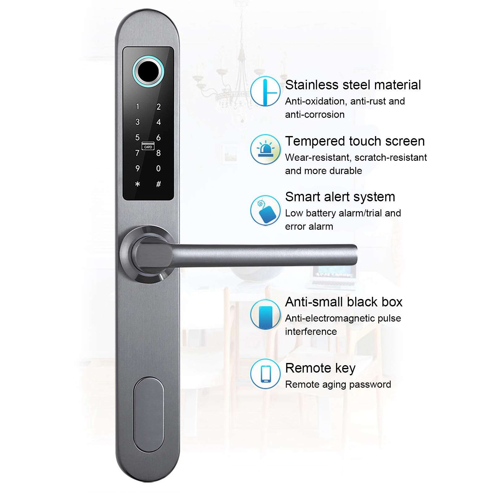 HONG Fingerprint Smart Door Lock, Five-in-one Entry Front Door Lock Biometric Room Door Lock Fingerprint Induction Digital Deadbolt for Home, Hotel, Office, Interior Door 6