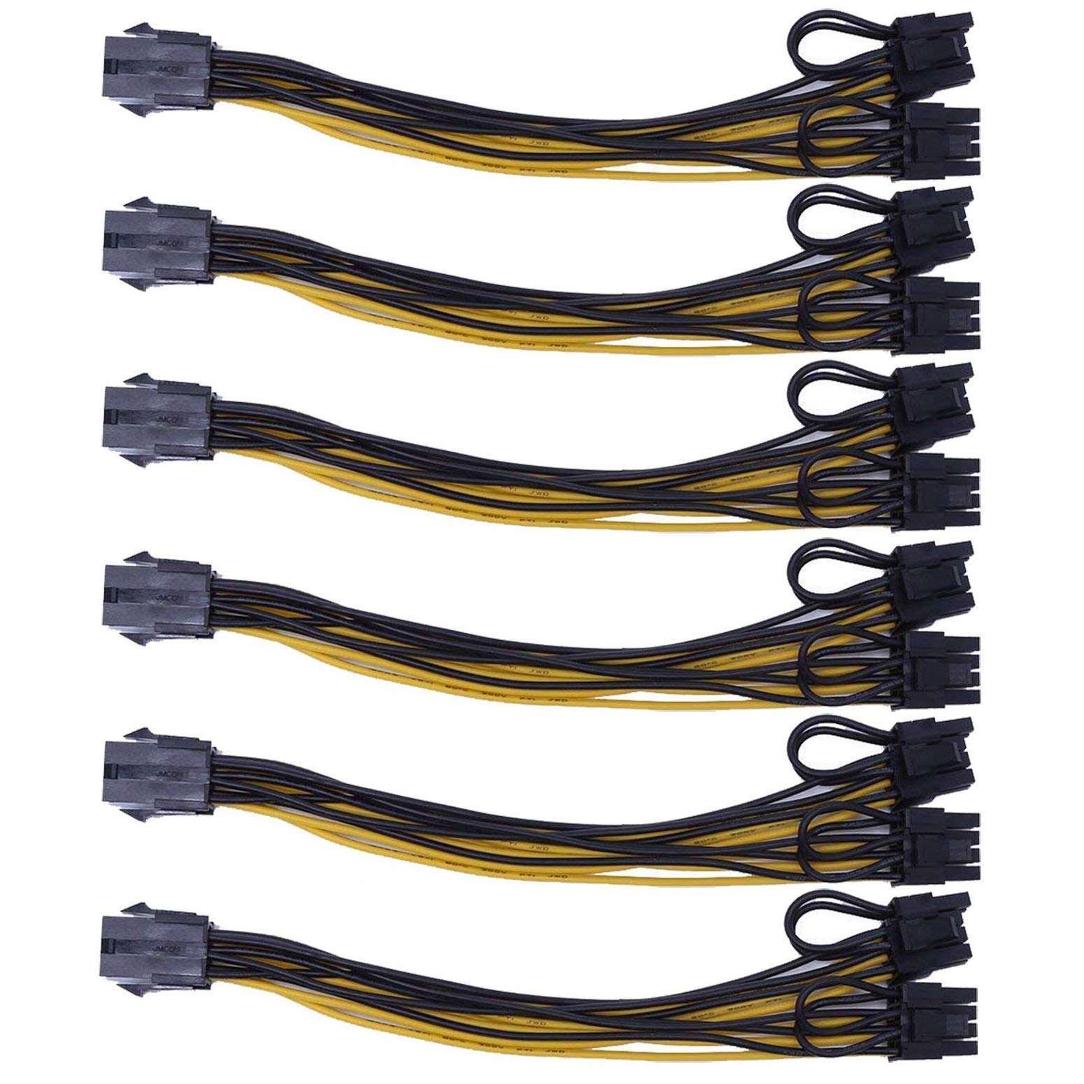 YW 6 Pin Female to Dual 8(6+2) Pin Male PCIe Adapter Power Cable PCI Express Y - Splitter Extension Cable 12.5 Inches (6 Pack) 1