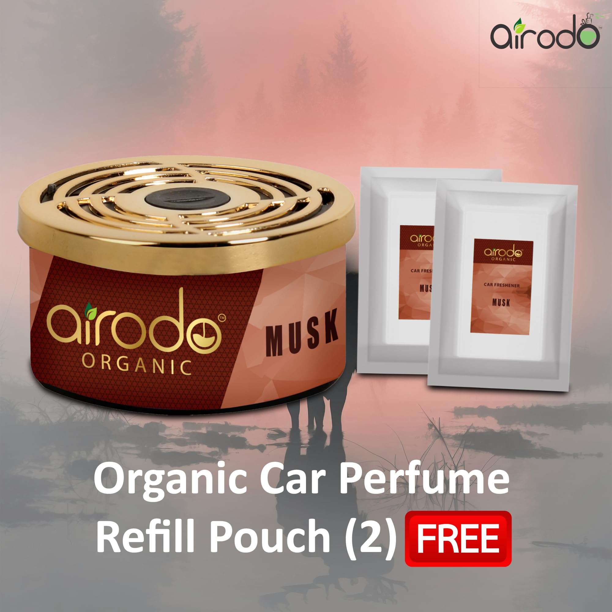Airodo One Musk Organic Car Perfume, Strong Fiber Air Freshener to Freshen'up Your Car - Car Accessories interior car perfumes and fresheners (50g with 2 Refill) 2