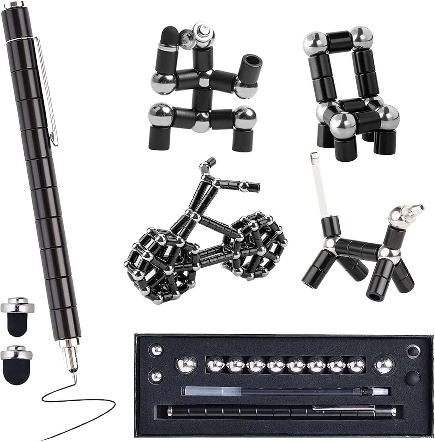 GDNK Blue Color Magnetic Pen Magnetic Pen Decompression Magnetic Metal Pen Toy Pen with Magnetic Rings and Steel Balls Multifunction Writing Magnet Pen Toys Gifts for Kids (Black) 5
