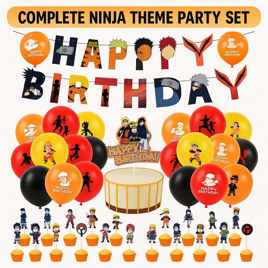 MPS® Ninja Theme Happy Birthday Decoration Set – 50+ PCS Party Supplies Kit with Happy Birthday Banner, Printed Balloons, Cake Topper, Cupcake Toppers for Kids Birthday Party Decorations 3